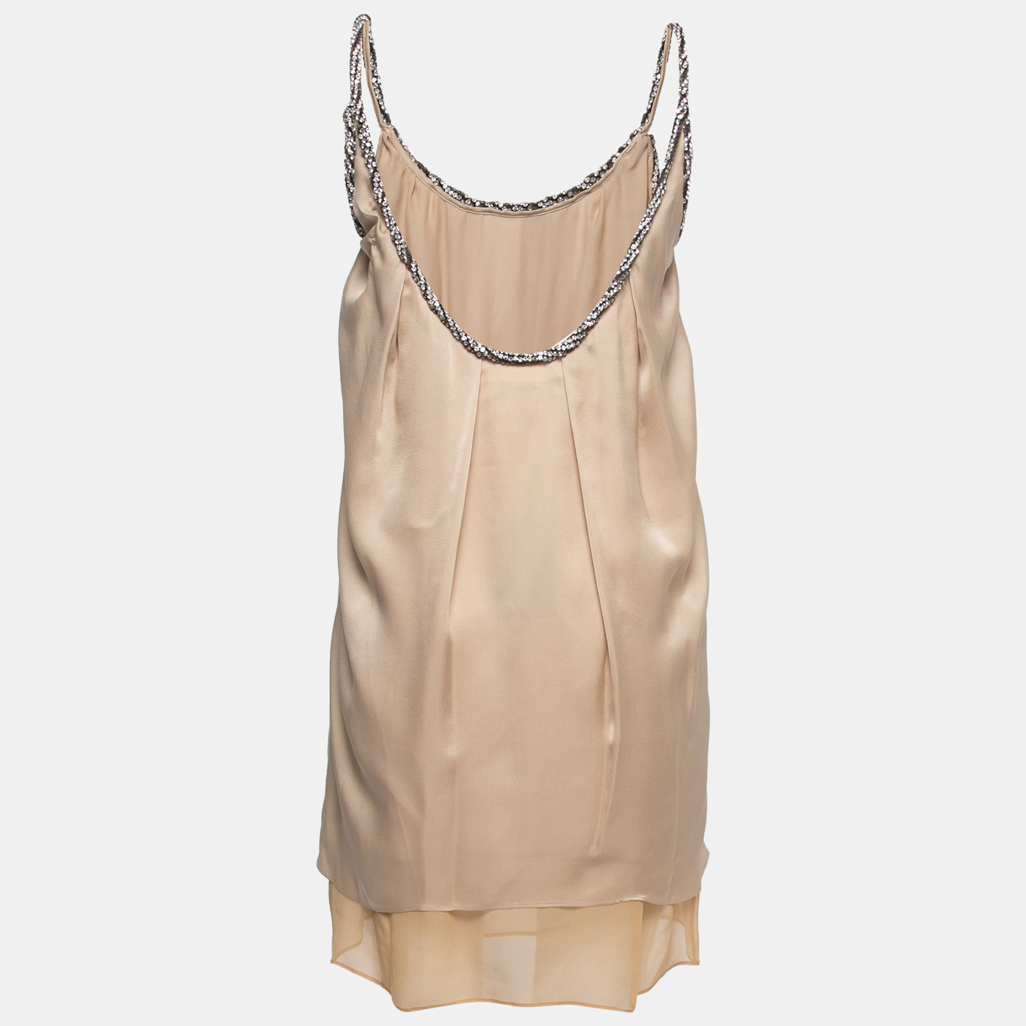 

Chloé Beige Satin Silk Crystal Embellished Mini Dress