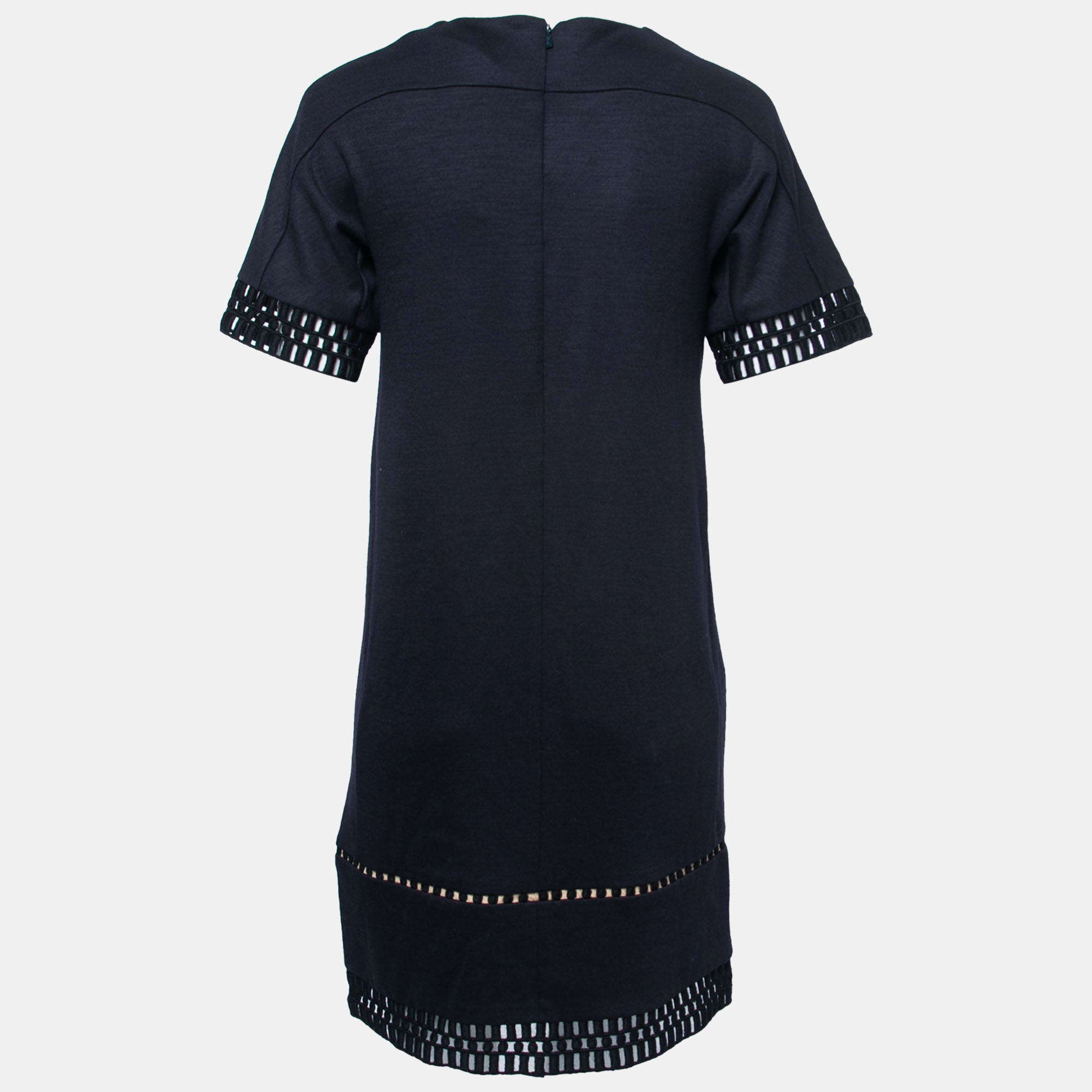 

Chloé Navy Blue Stretch Wool Lace Detail Shift Dress