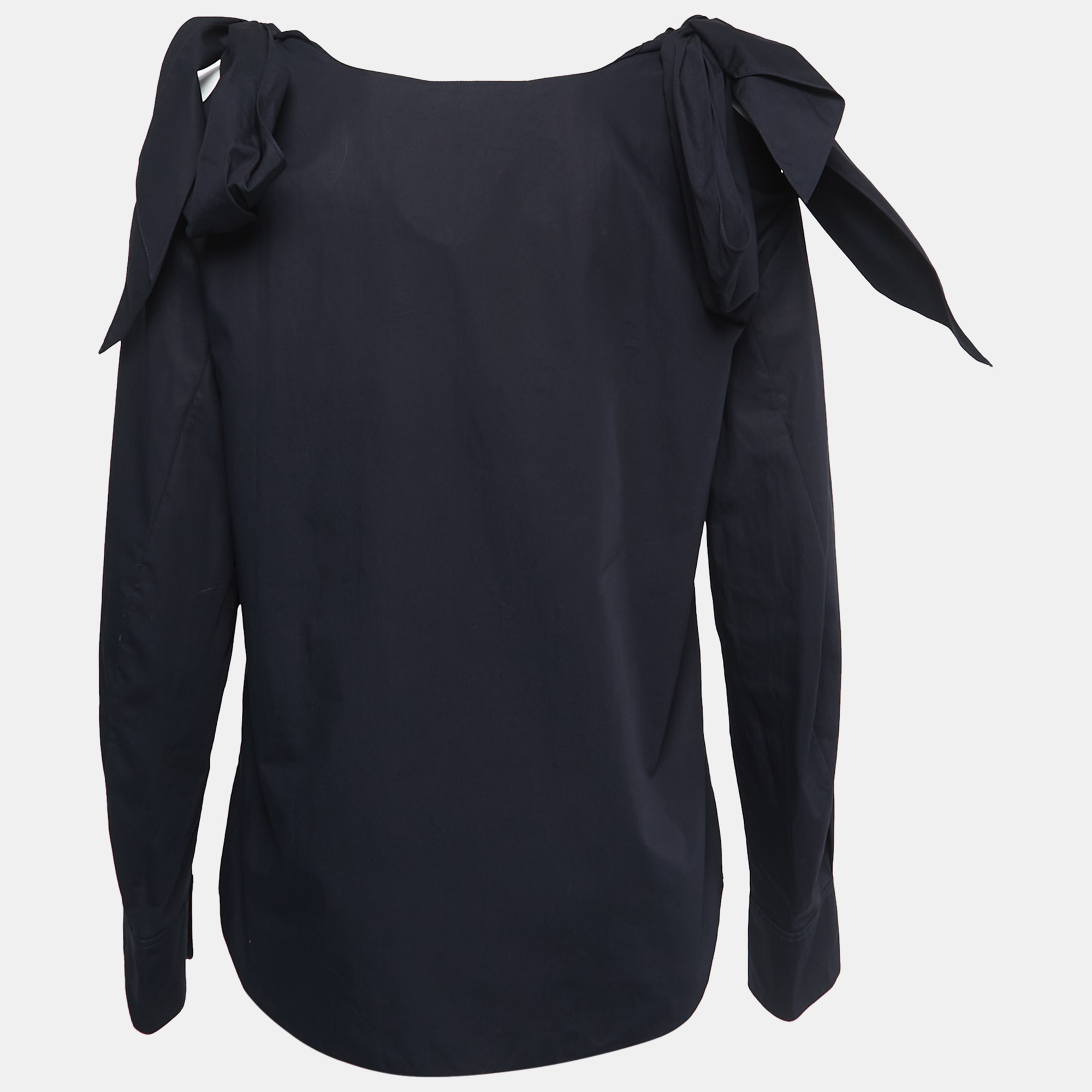

Chloe Navy Blue Cotton Tie Detail Long Sleeve Blouse