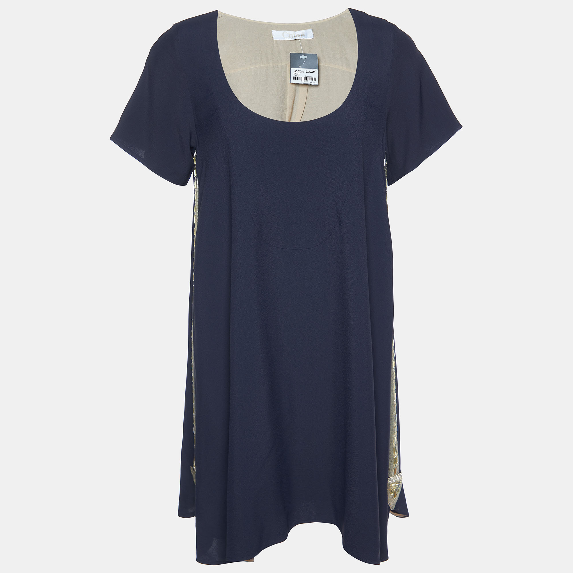 Pre-owned Chloé Midnight Blue Crepe Shift Dress M In Navy Blue