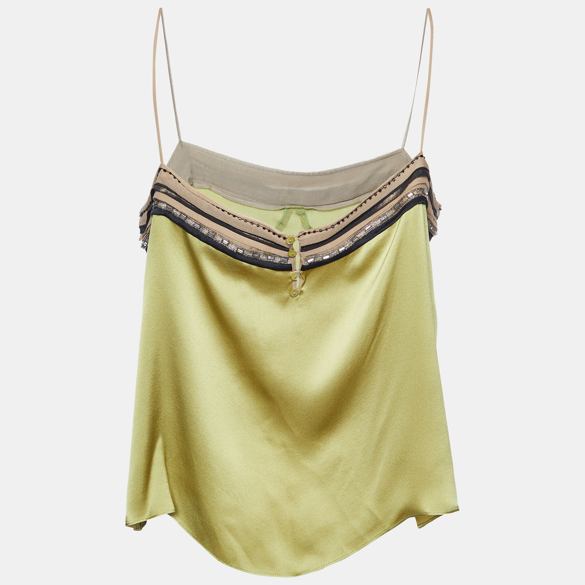 

Chloé Green Satin Silk Embellished Detail Cami Top