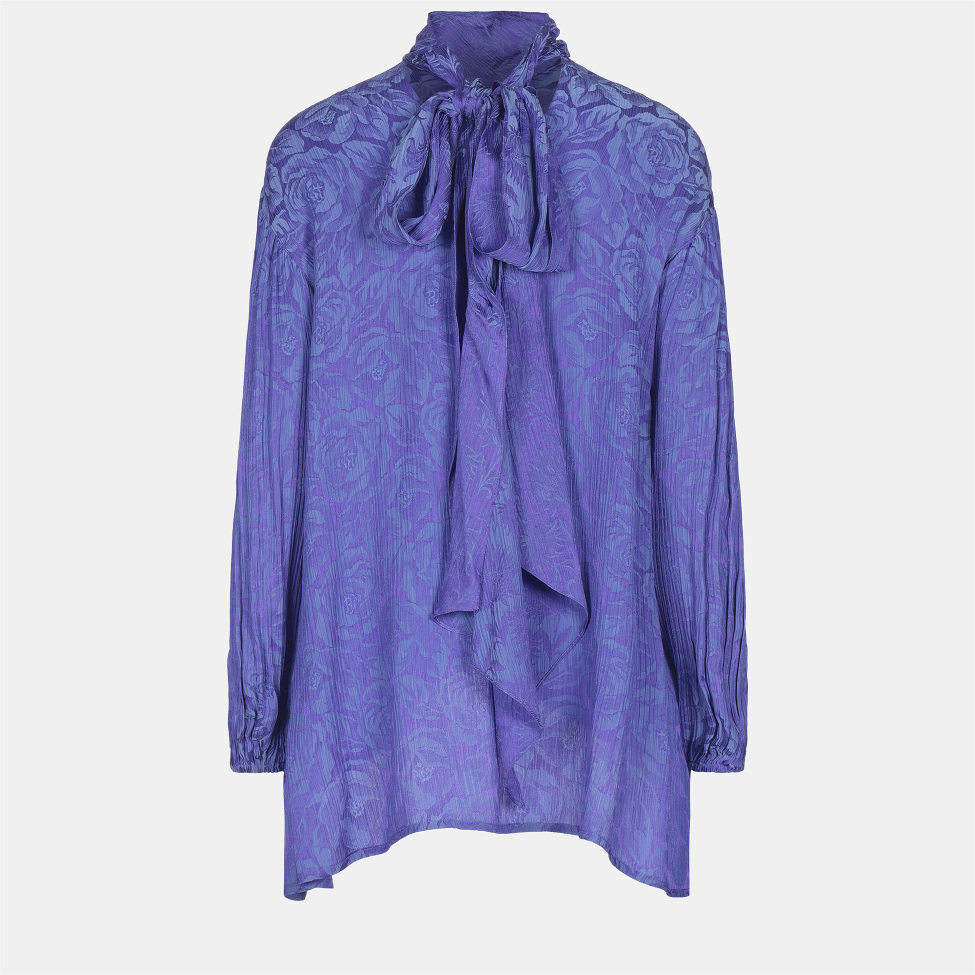 Pre-owned Chloé Bluish Violet Floral Jacquard Silk Blouse M (fr 38) In Purple
