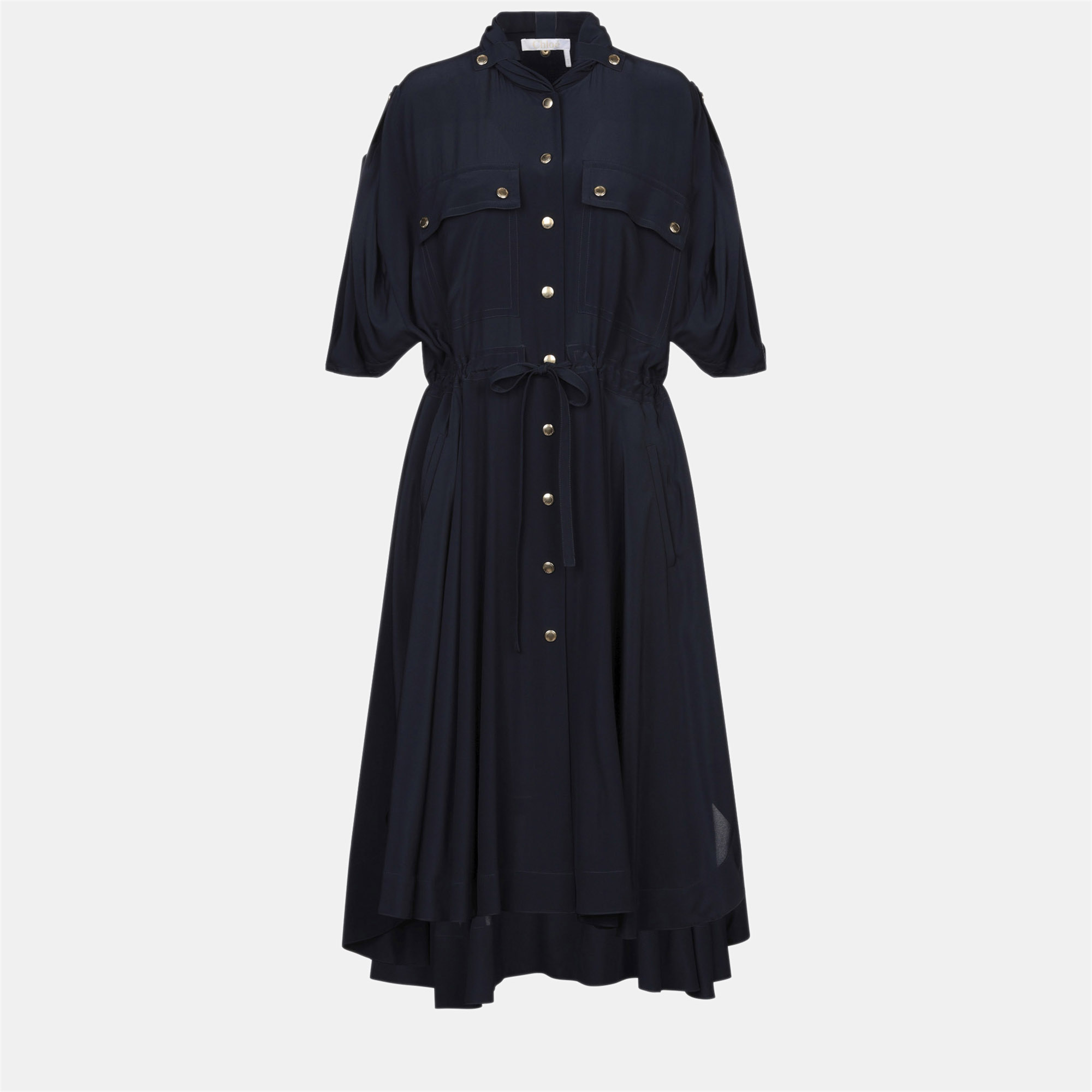 

Chloe Ink Navy Silk Buttoned Front Midi Dress S (FR 36), Navy blue