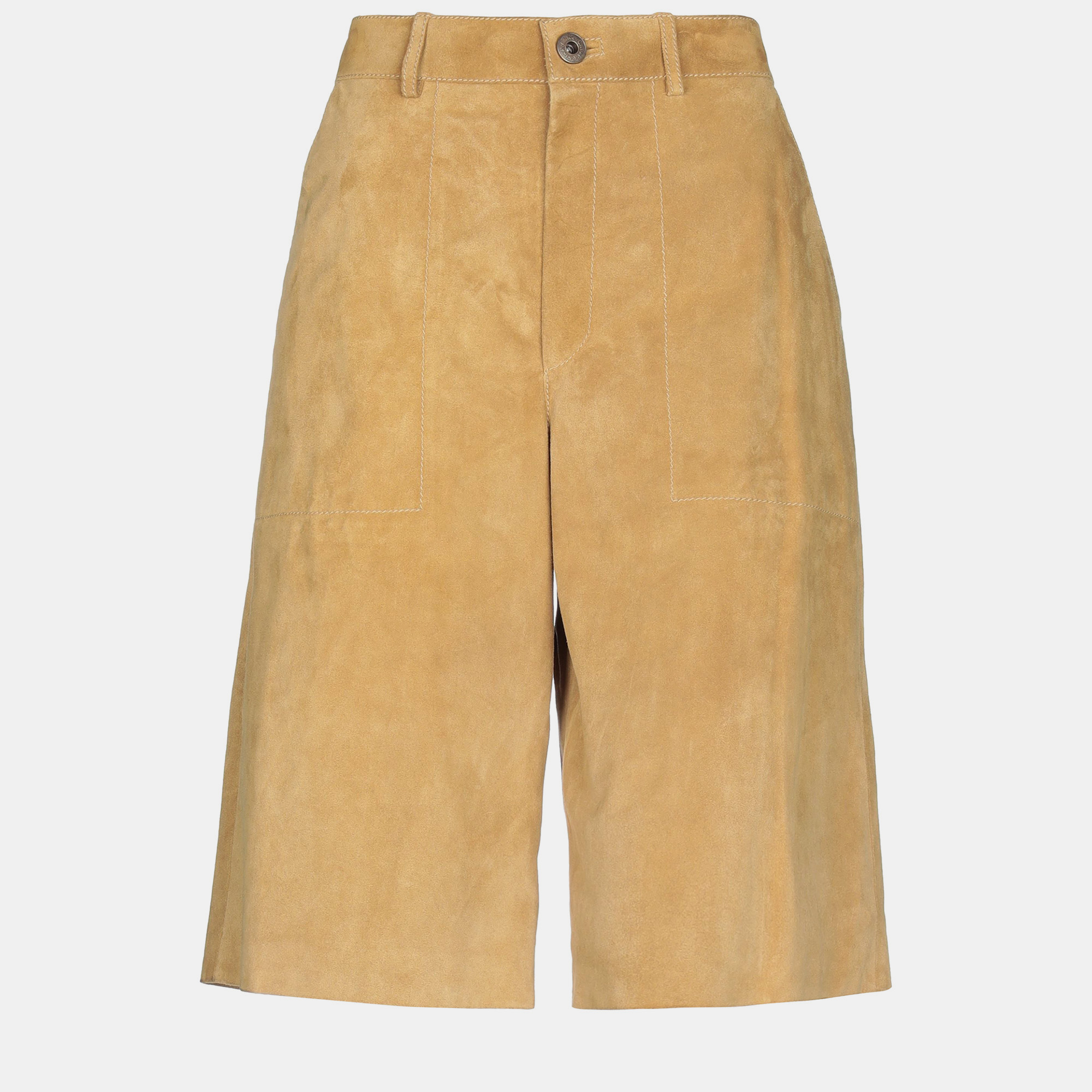 Pre-owned Chloé Mustard Yellow Suede Bermuda Shorts S (fr 34)