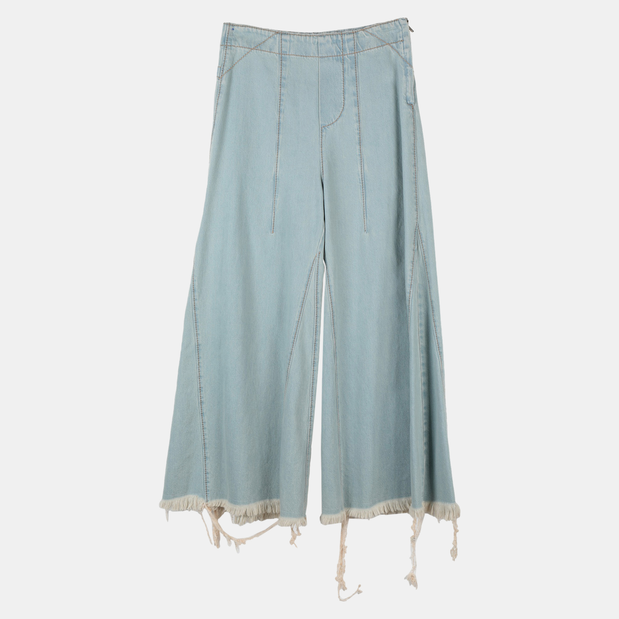 Chloe Light Blue Denim Fringed Flared Trousers XS (FR 34)