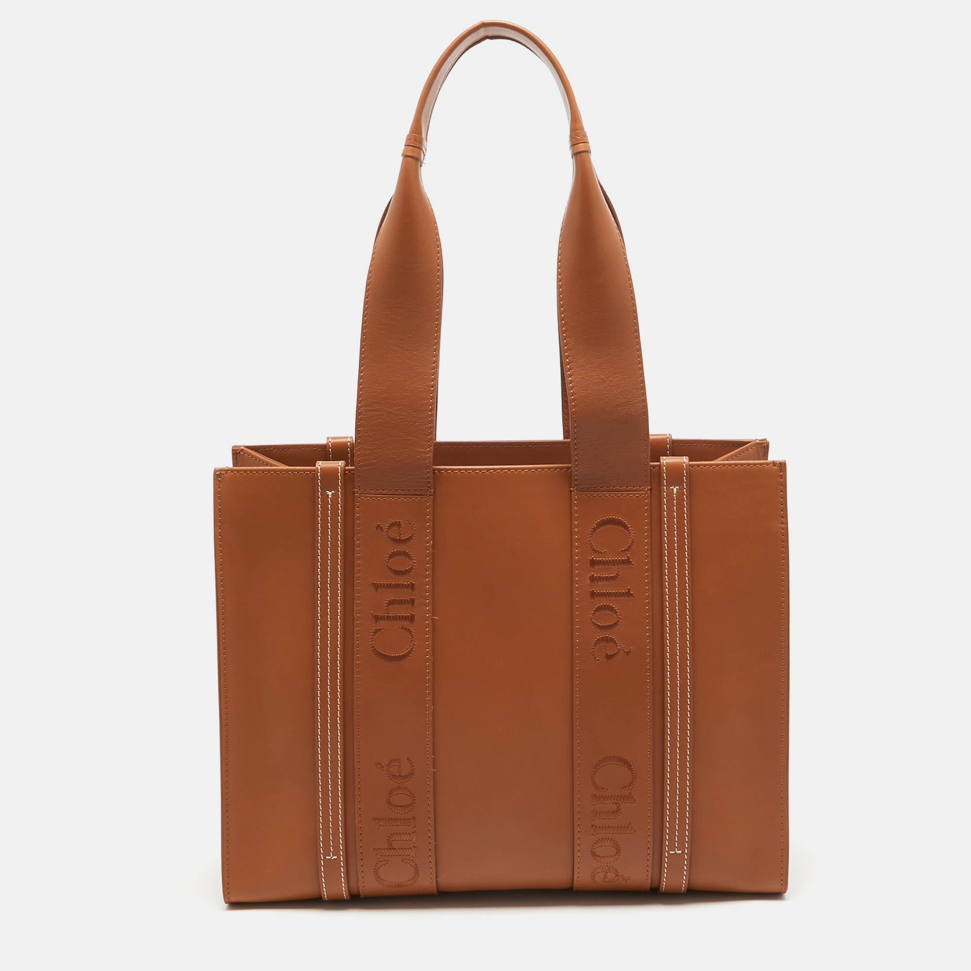 Pre-owned Chloé Caramel Leather Medium Woody Tote In Brown