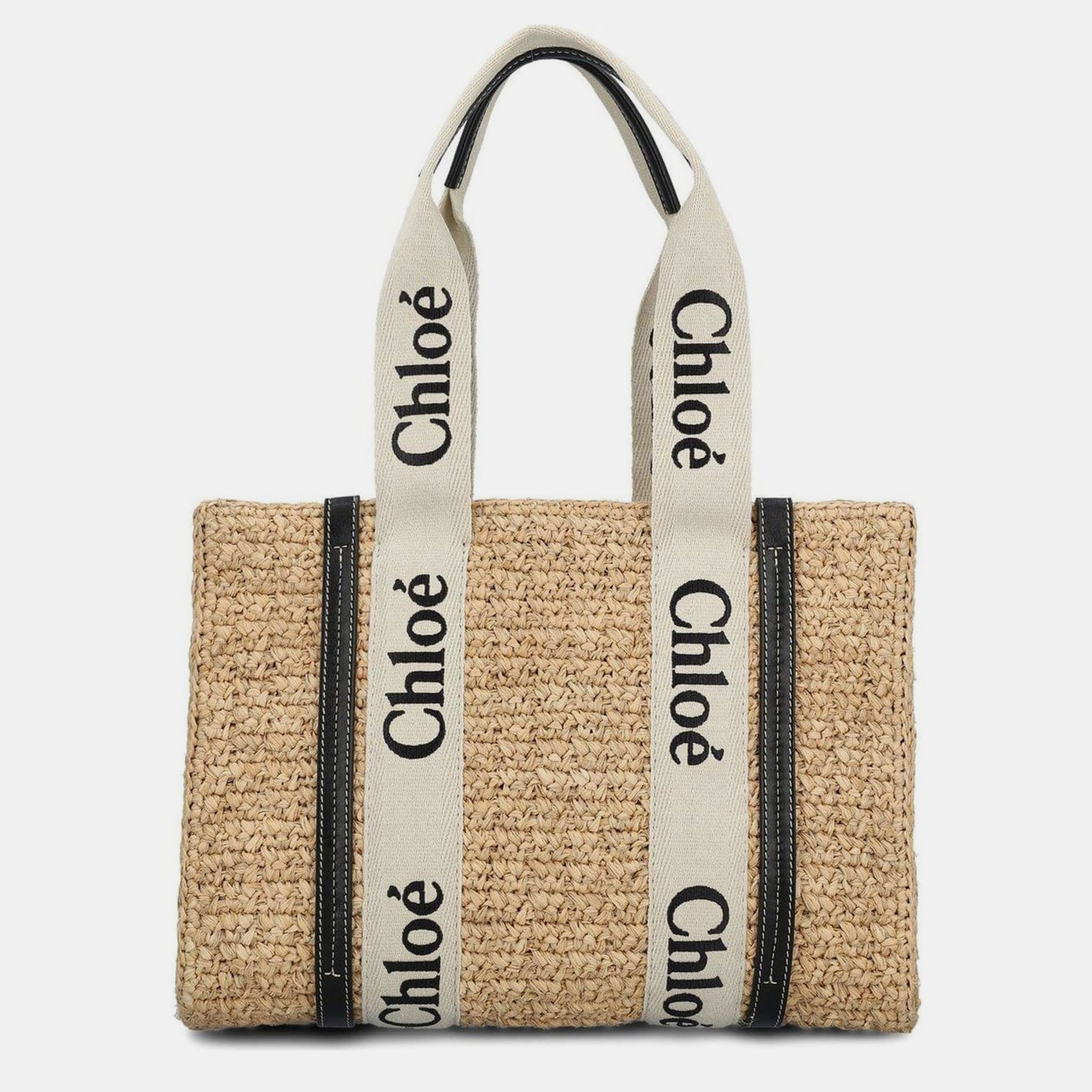 Pre-owned Chloé Beige Raffia Medium Woody Tote Bag