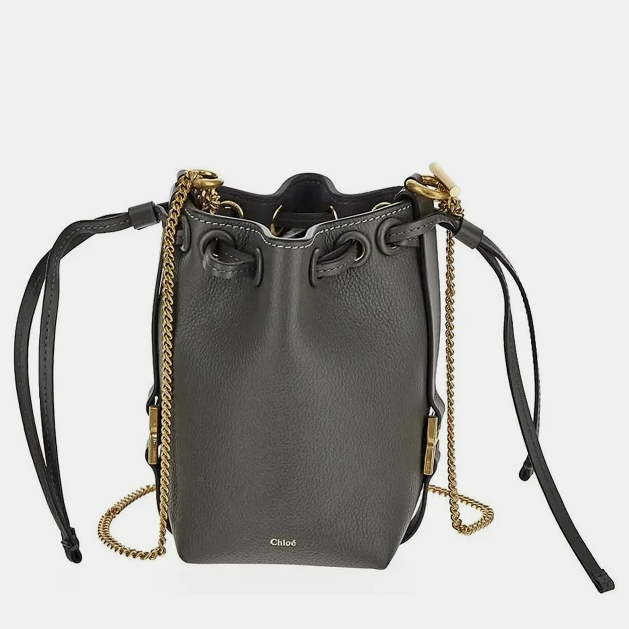 

Chloe Elephant Grey Leather Marcie Micro Bucket Bag