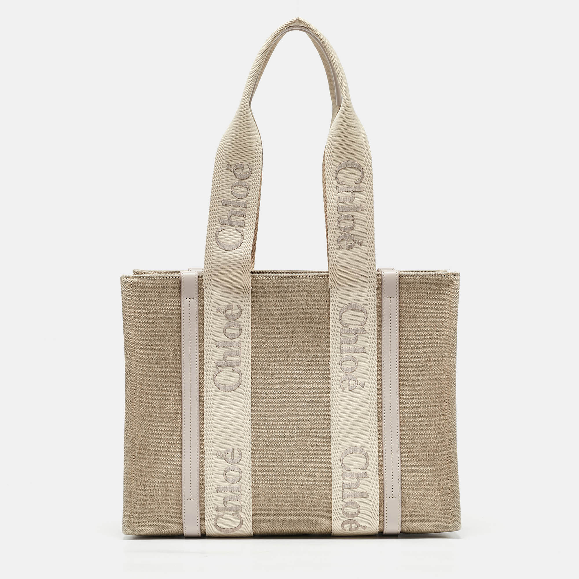 

Chloe Beige/Cream Canvas and Leather  Woody Tote