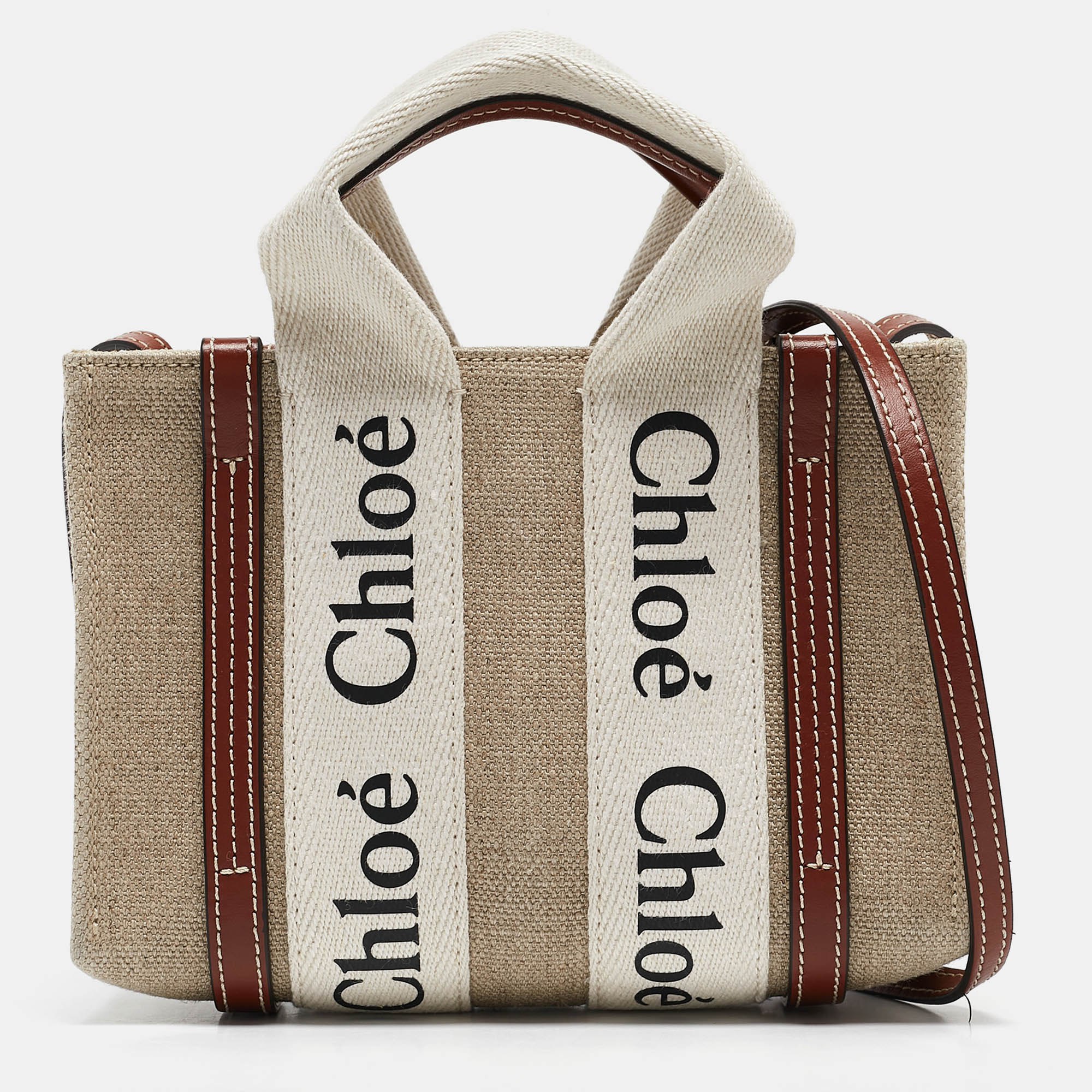 

Chloe Beige/Brown Canvas and Leather Mini Woody Tote