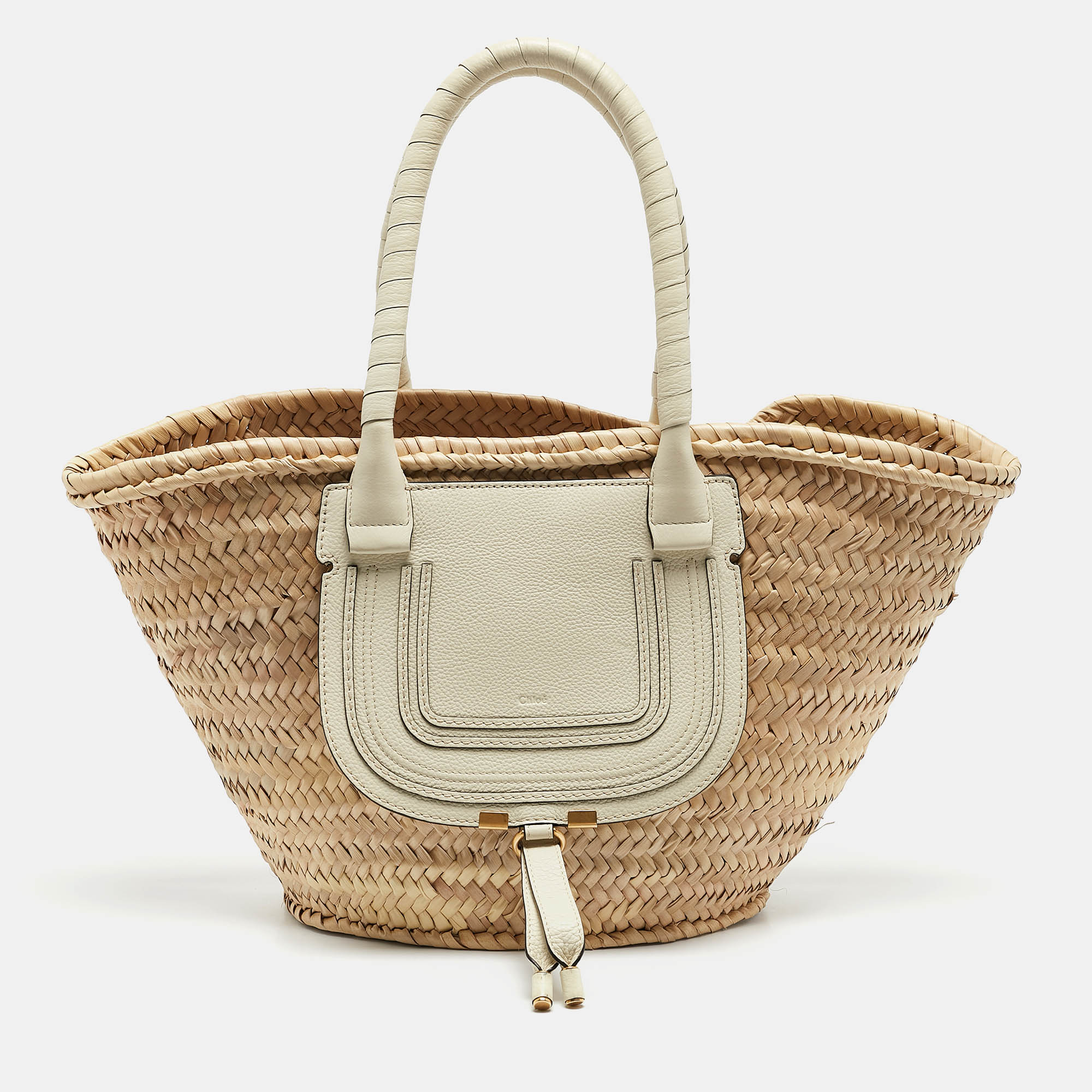 

Chloe Beige/White Raffia and Leather Large Marcie Basket Bag