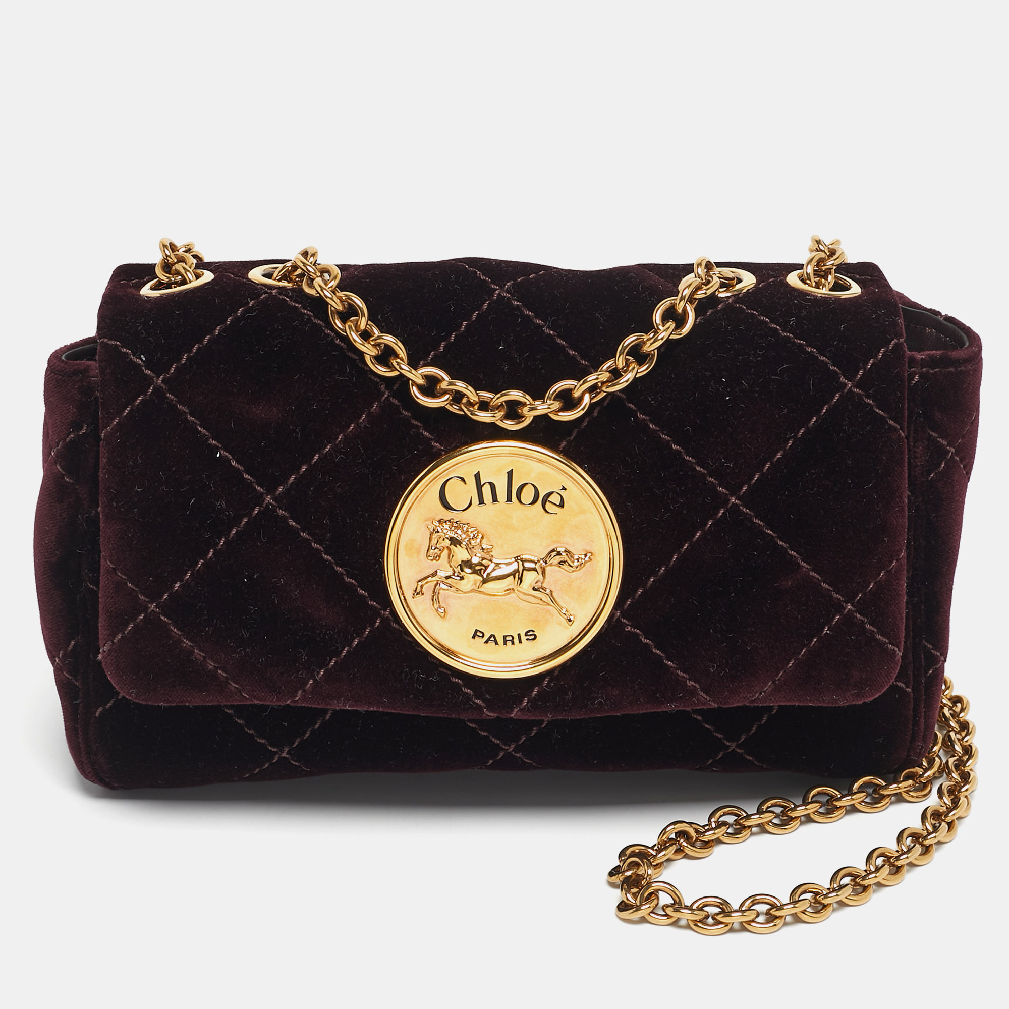 

Chloé Burgundy Quilted Velvet Small Heritage Shoulder Bag