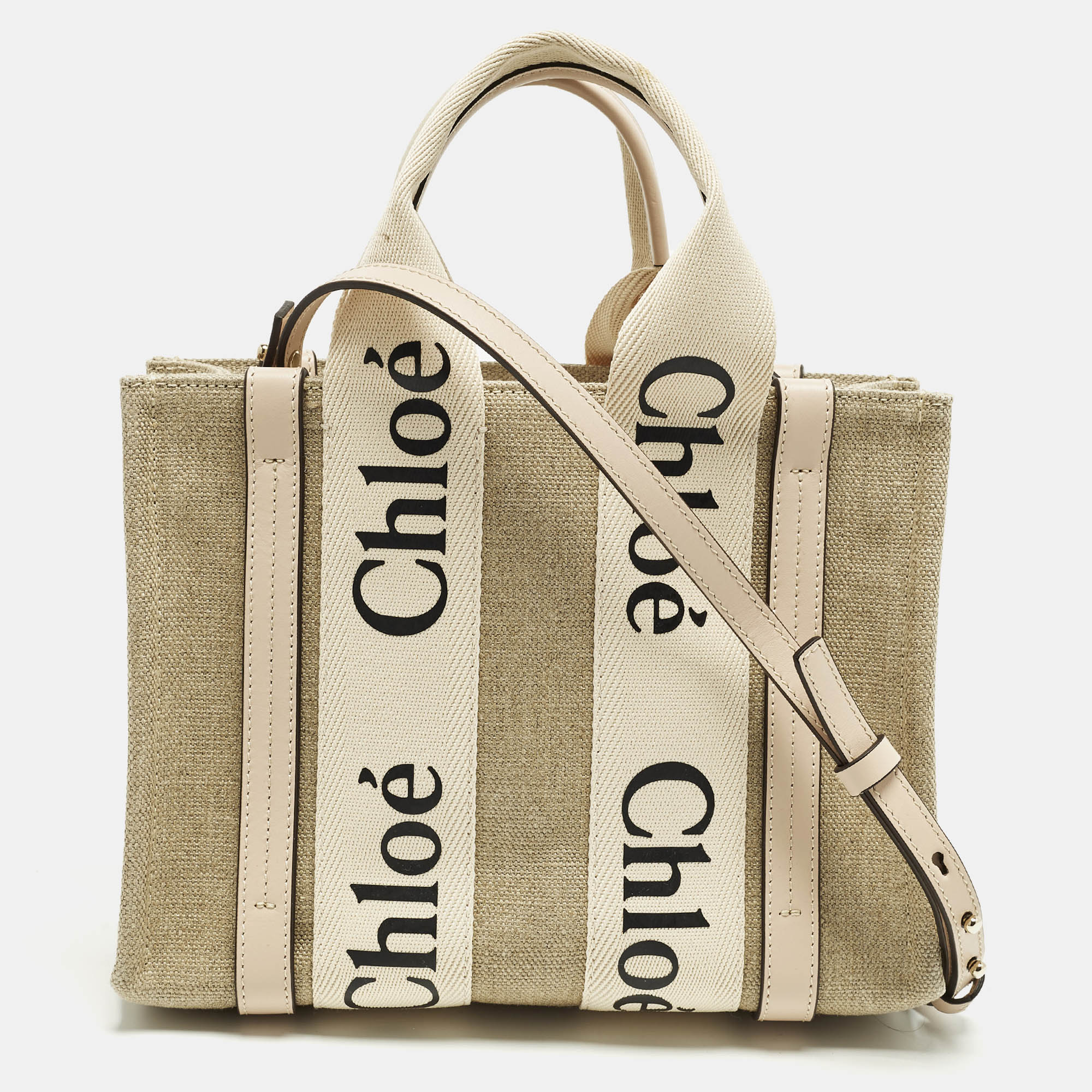 

Chloé Woody  Beige/Pink Canvas and Leather Tote