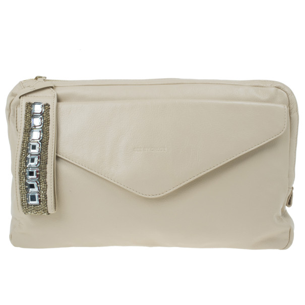 مملوكة مسبقًا Chloe Cream Leather Leonie Clutch