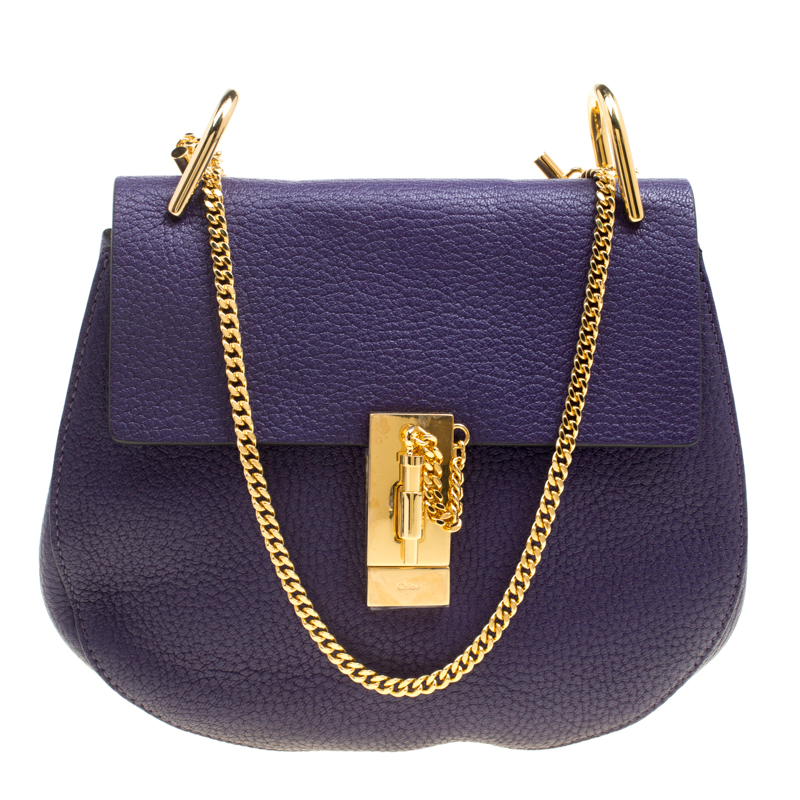Pre Owned Chloe Storm Blue Leather Medium Drew Shoulder Bag