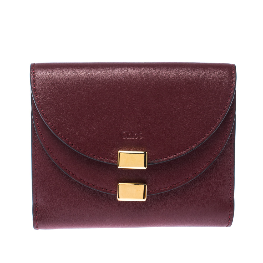 Chloe Burgundy Leather Drew Compact Wallet