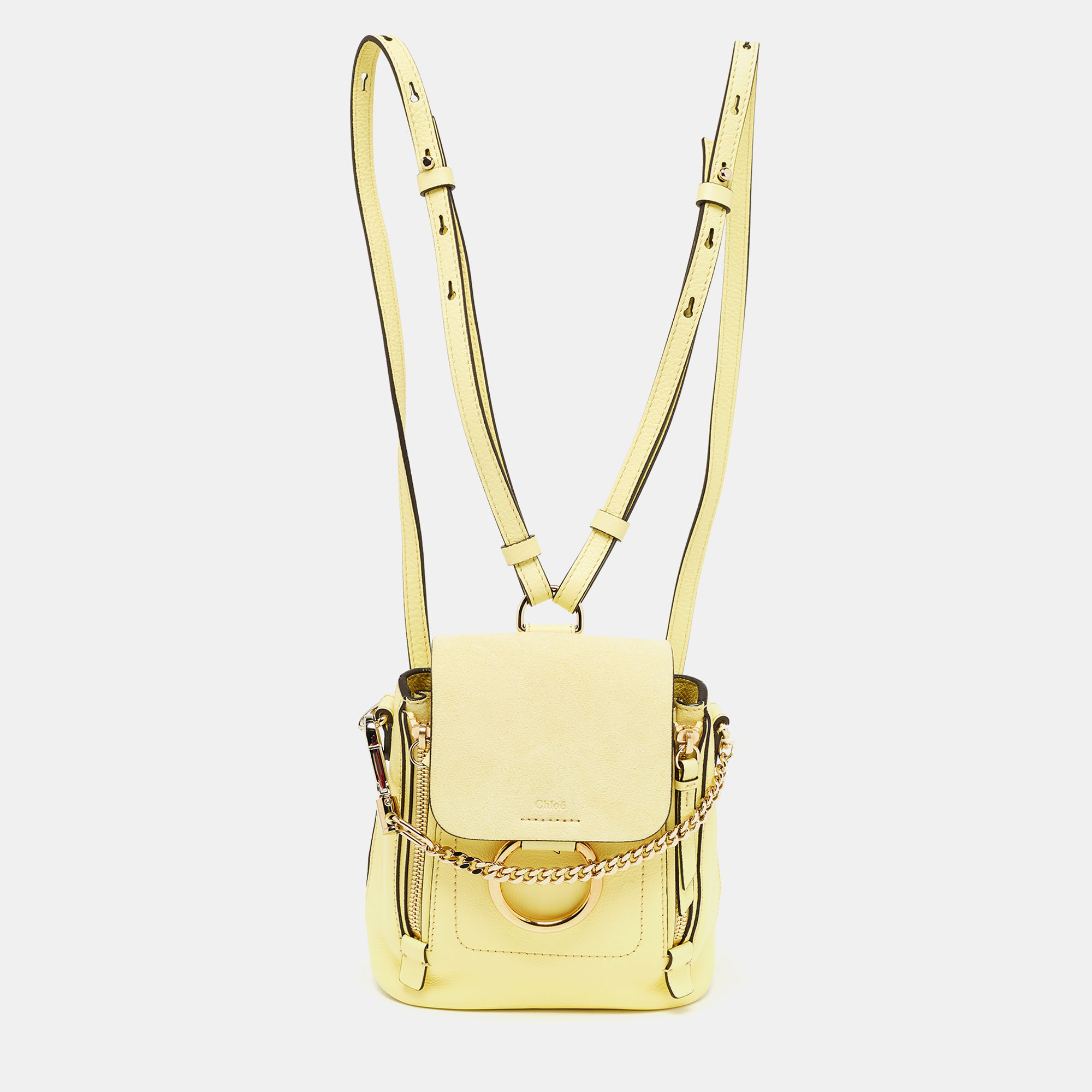 Pre-owned Chloé Lemonade Leather And Suede Mini Faye Day Backpack In Yellow