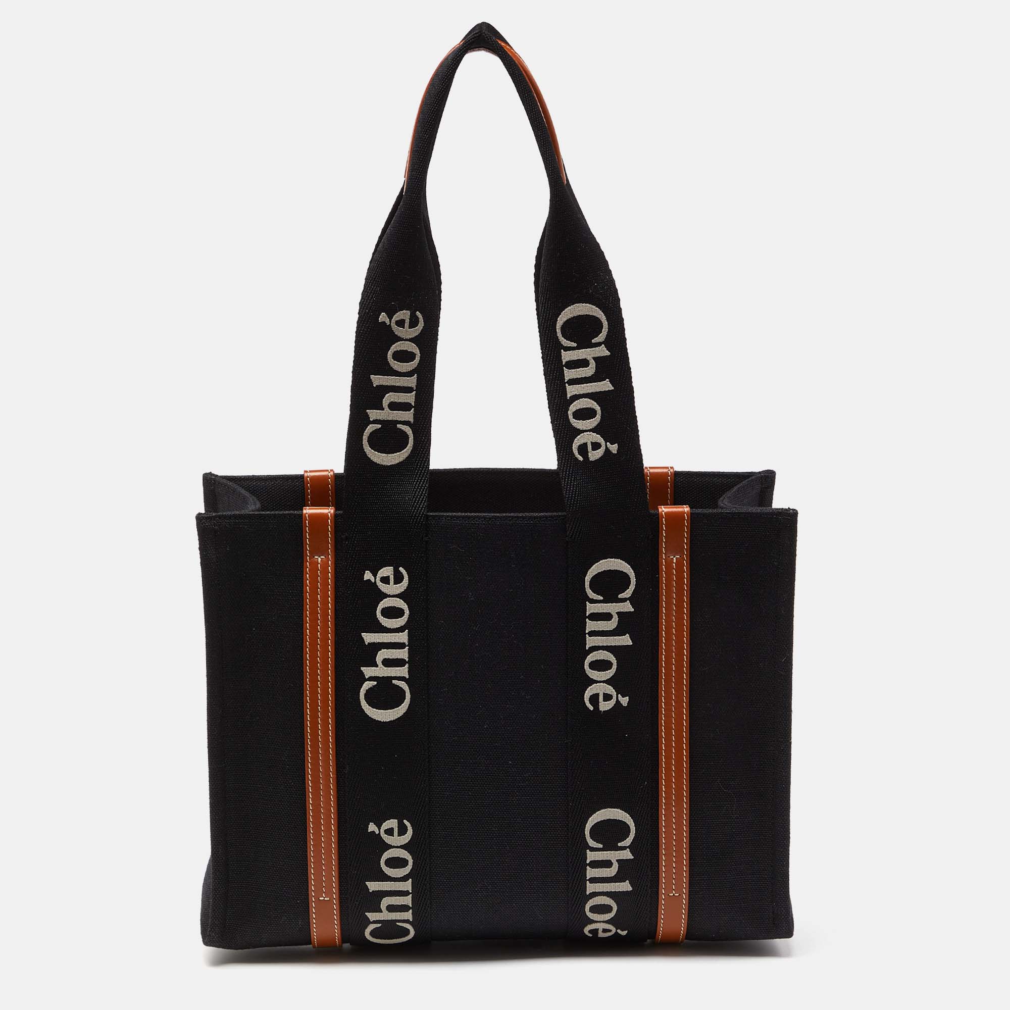 

Chloe Black/Tan Canvas and Leather  Woody Tote