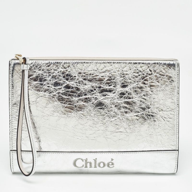 

Chloe Silver/Beige Laminated and Leather Sense Zipped Pouch