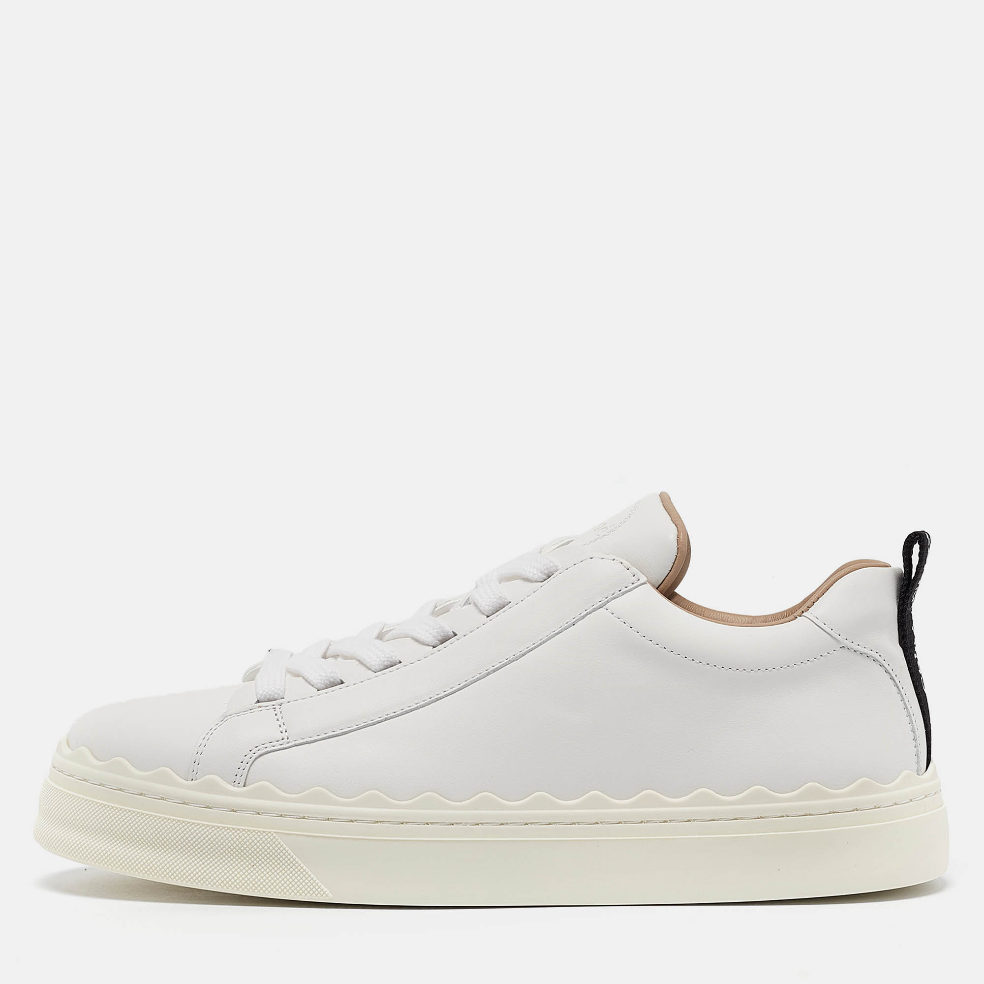 

Chloe White Leather Lauren Lace Up Sneakers Size