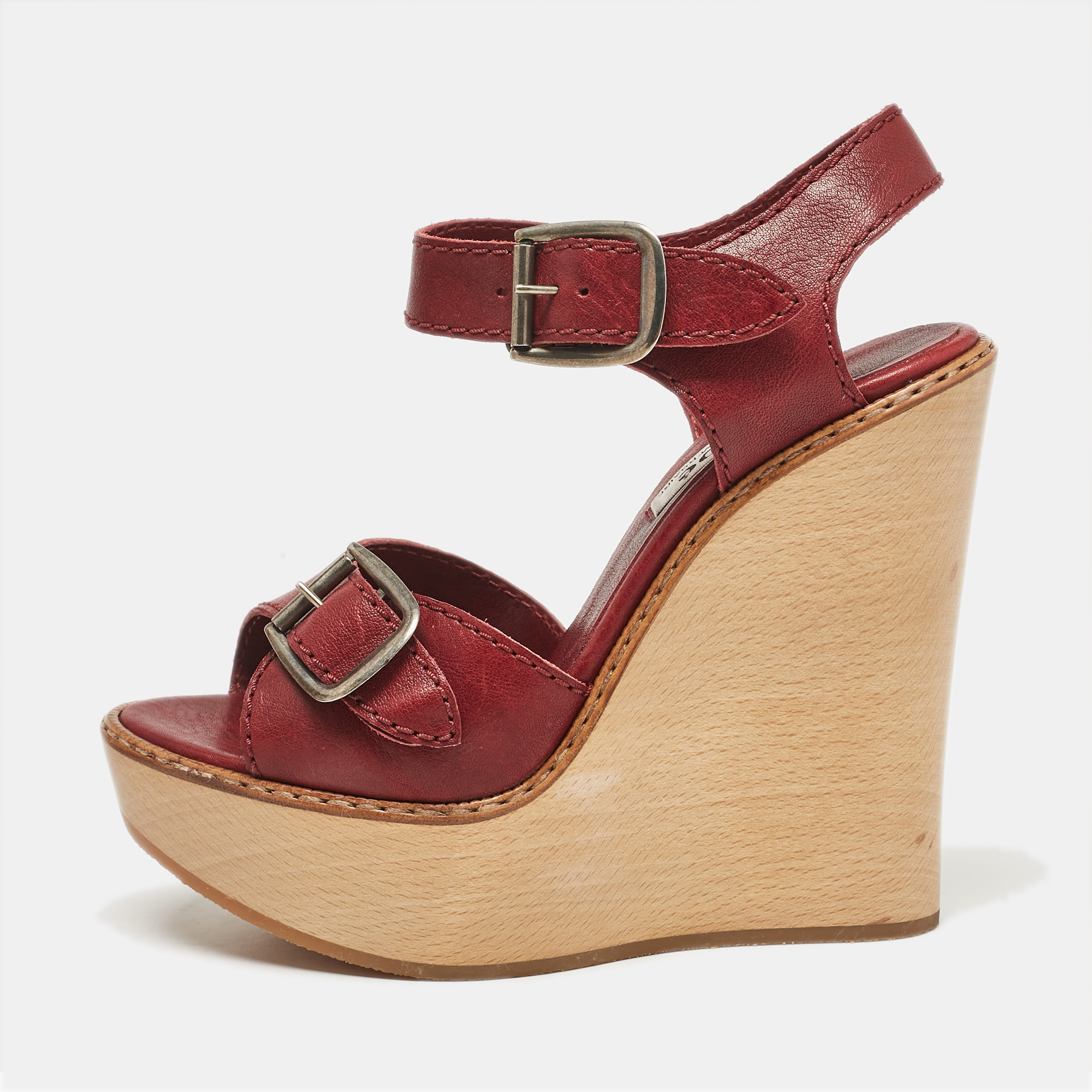 

Chloe 60th Anniversary Burgundy Leather Heritage Wedge Sandals Size