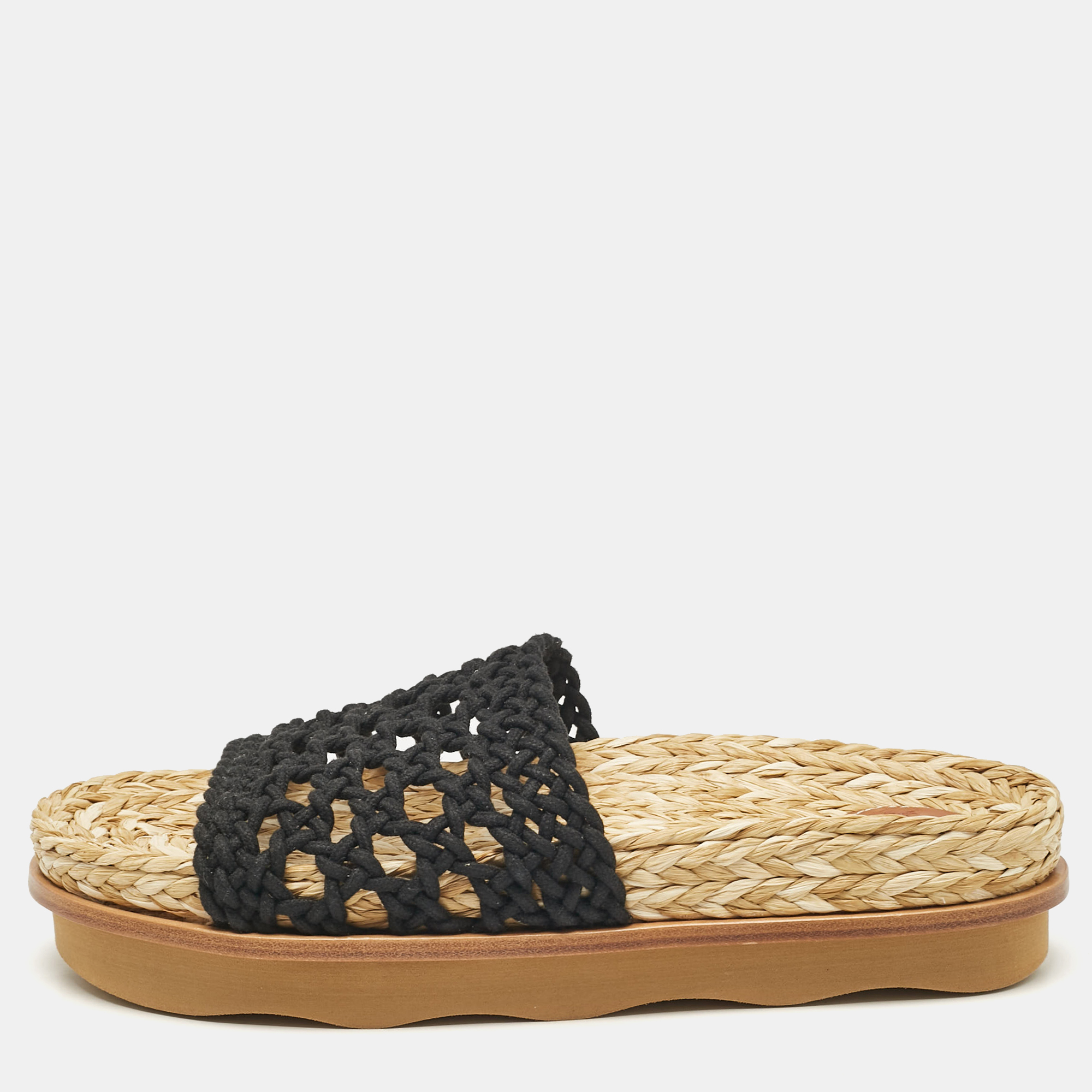 

Chloe Black Woven Crochet Wavy Flat Slides Size