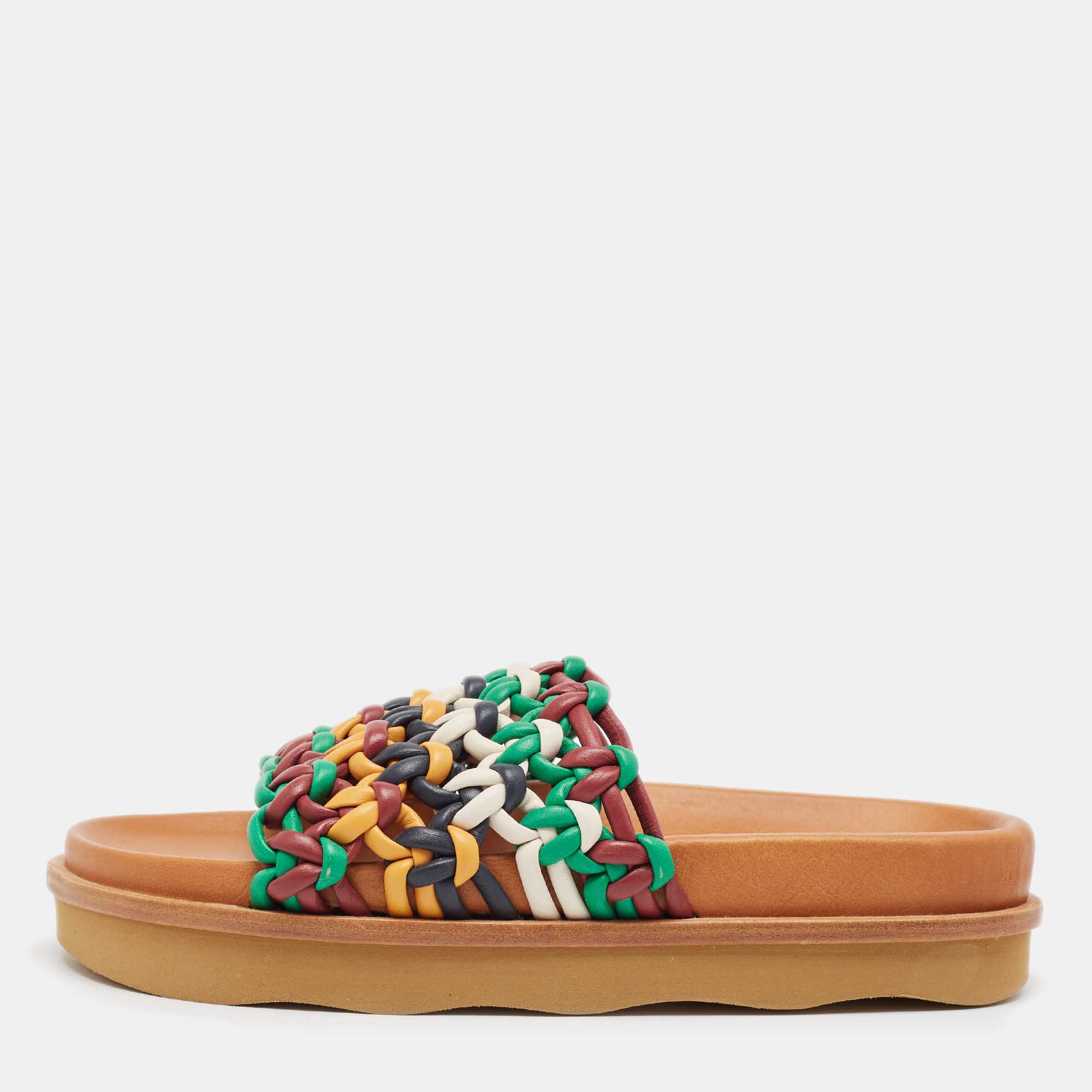 

Chloe Multicolor Woven Leather Wavy Slides Size