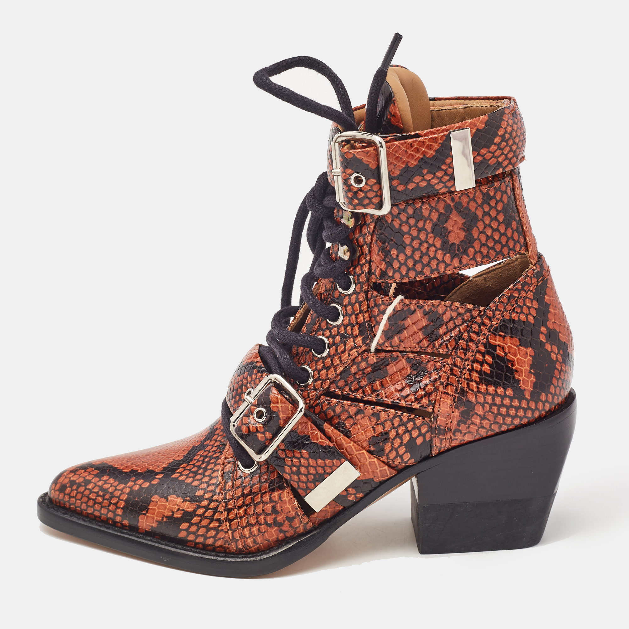 

Chloe Brown Python Embossed Leather Rylee Ankle Boots Size