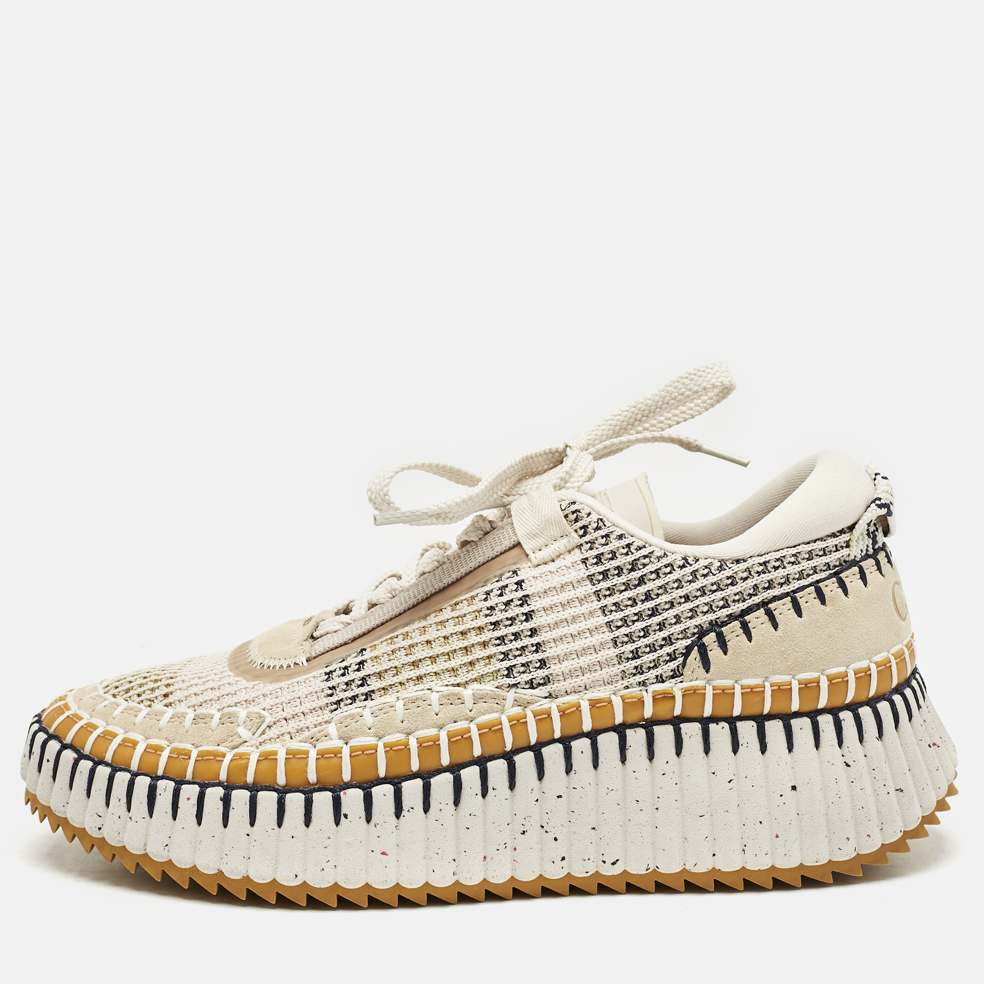 

Chloe Multicolor Knit Fabric and Suede Nama Low Top Sneakers Size