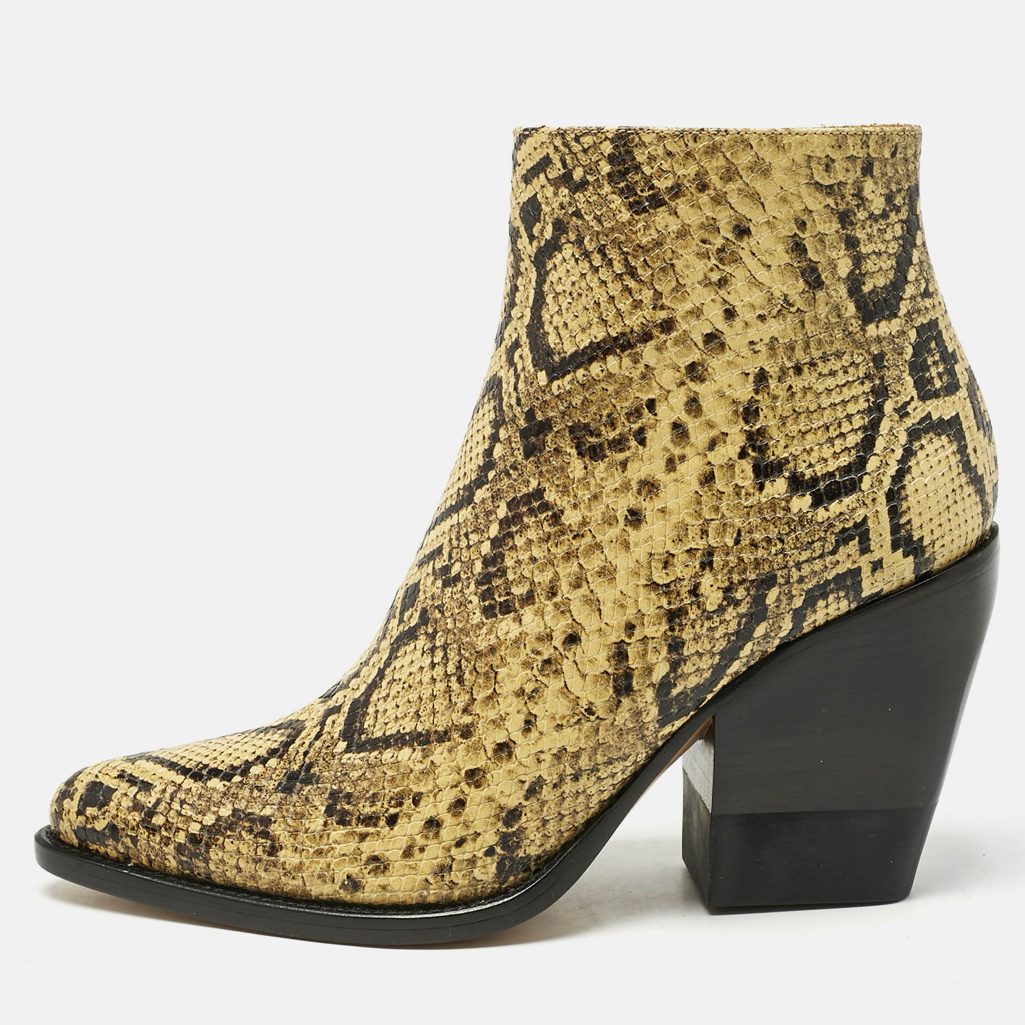 Pre-owned Chloé Yellow Python Embossed Leather Rylee Ankle Boots Size 39