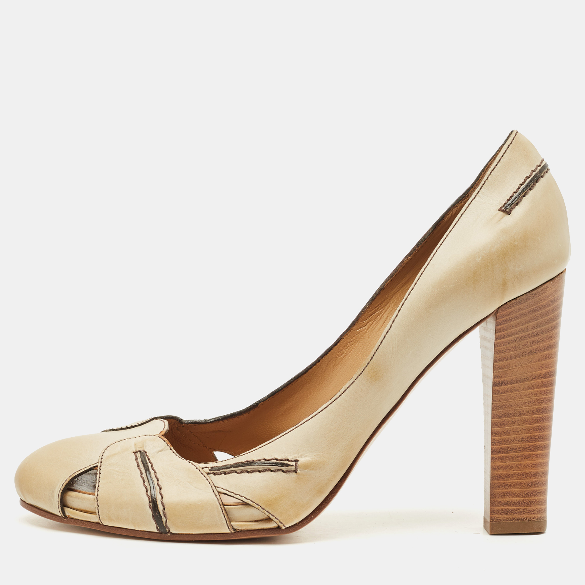 Pre-owned Chloé Beige Ombre Leather Cut Out Pumps Size 40 In Sand