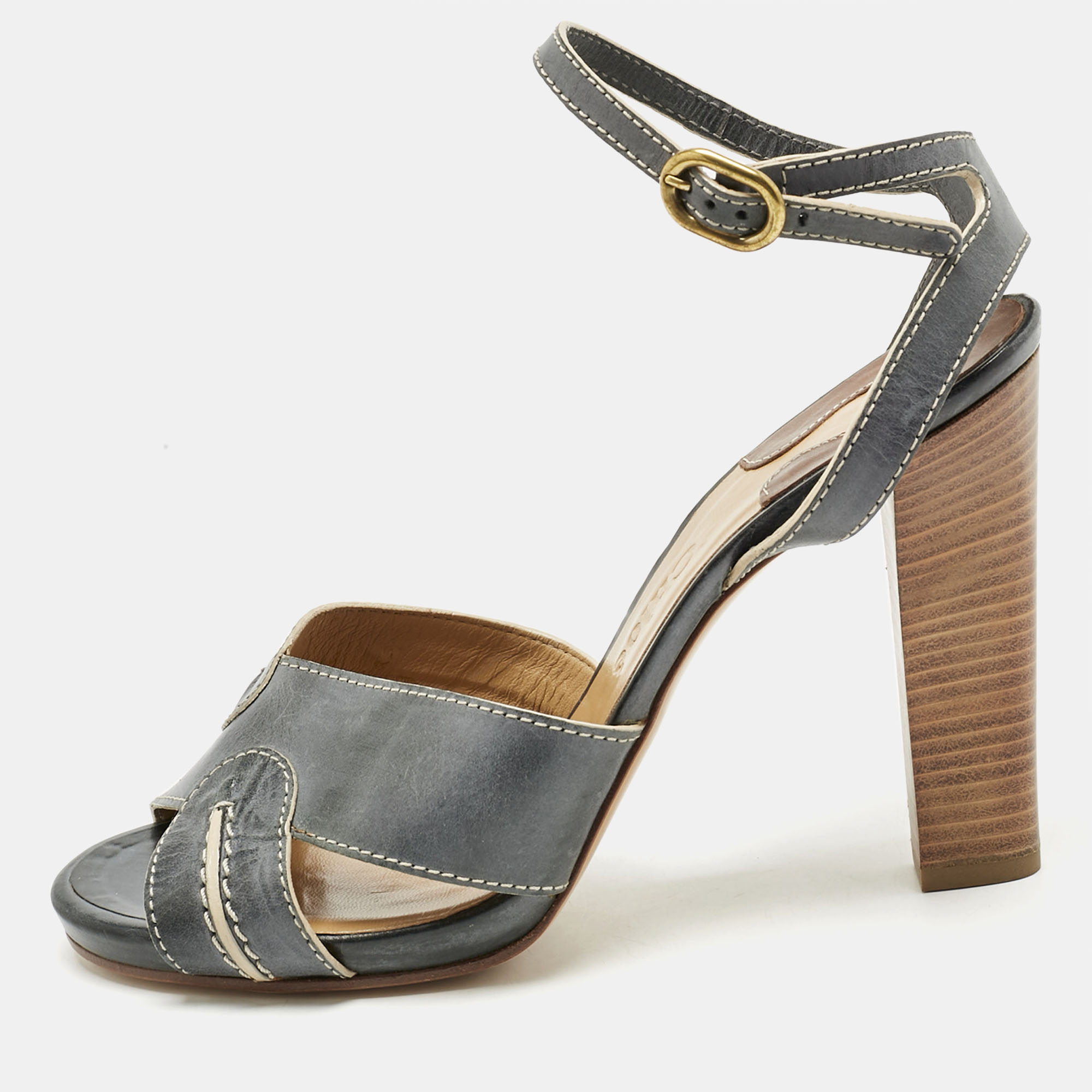 

Chloe Grey/Beige Leather Ankle Strap Sandals Size