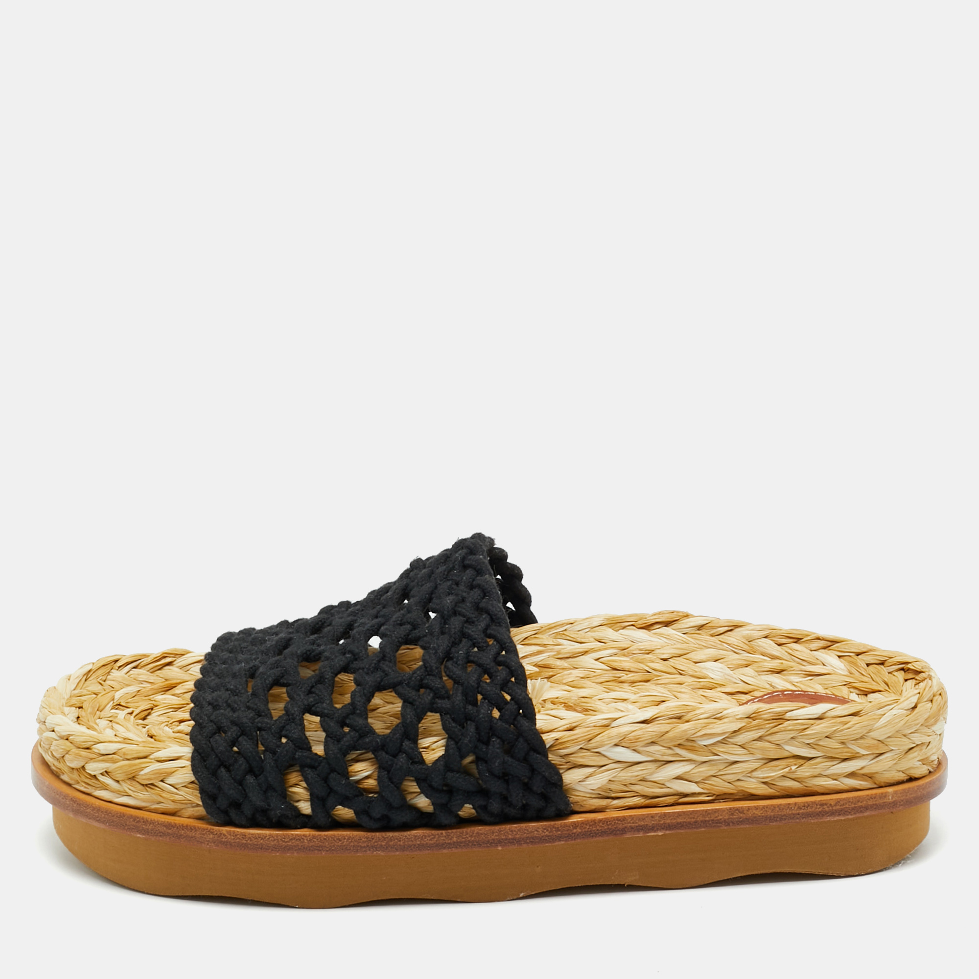 

Chloe Black Woven Crochet Wavy Flat Slides Size