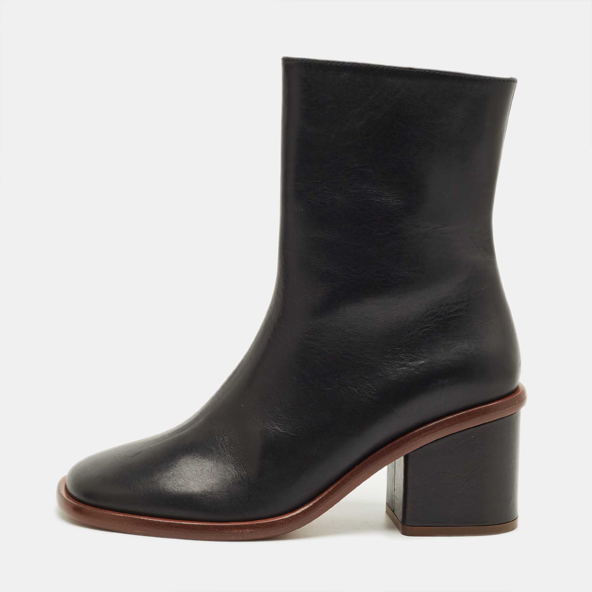 Pre-owned Chloé Black Leather Meganne Ankle Length Boots Size 37