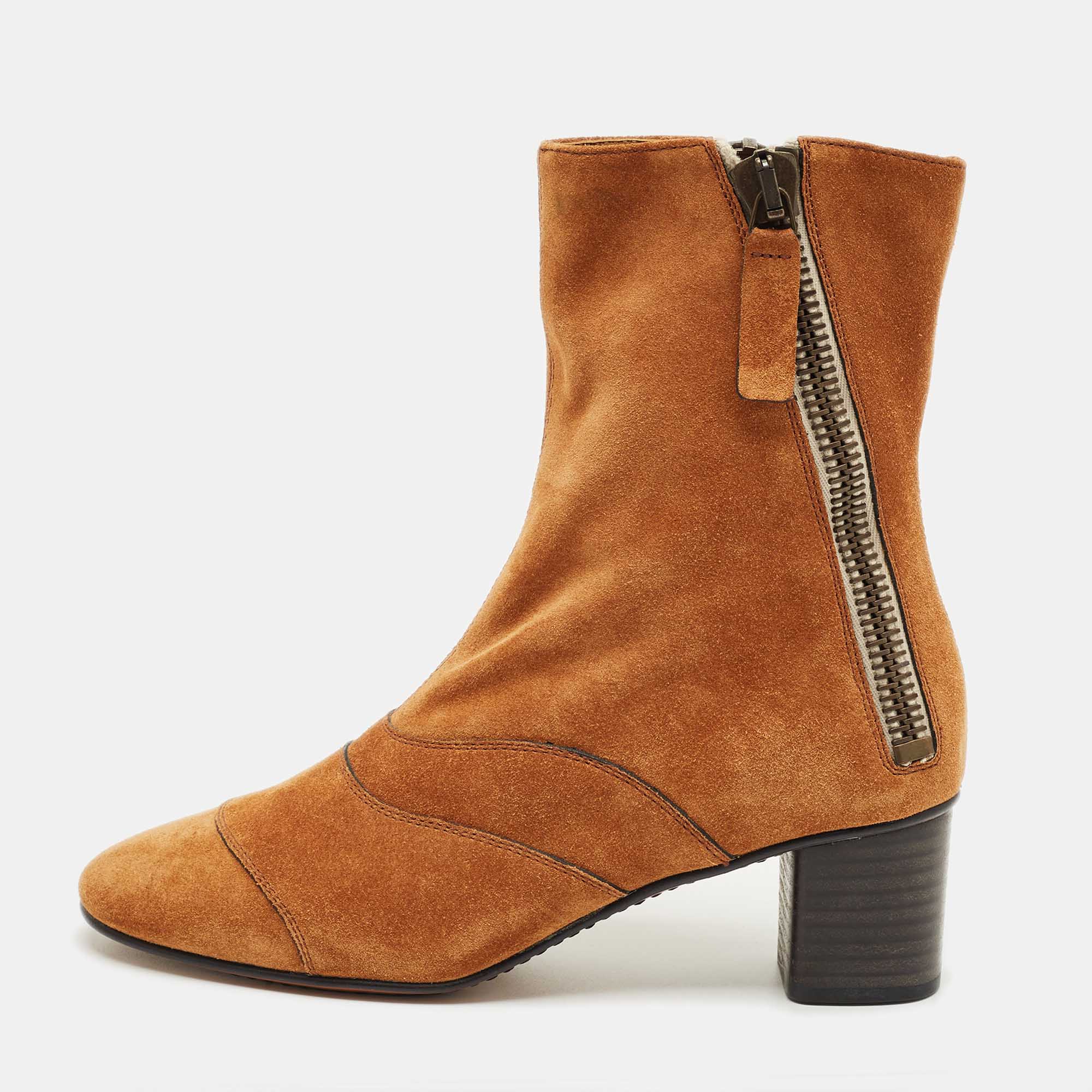 Pre-owned Chloé Brown Suede Lexie Ankle Length Boots Size 36