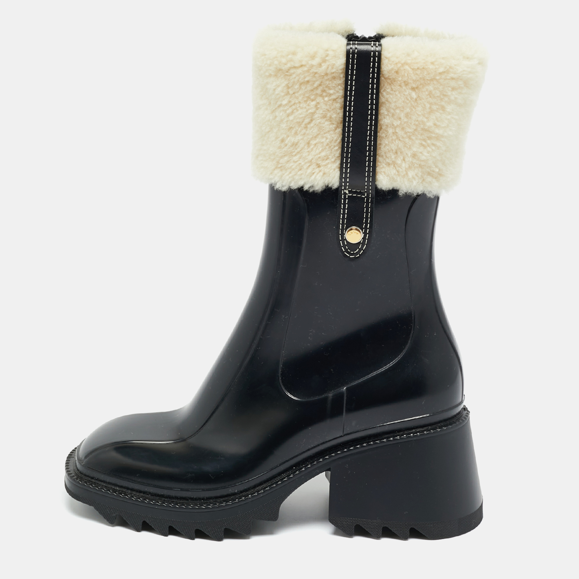 

Chloé Black Rubber and Shearling Fur Betty Rain Boots Size