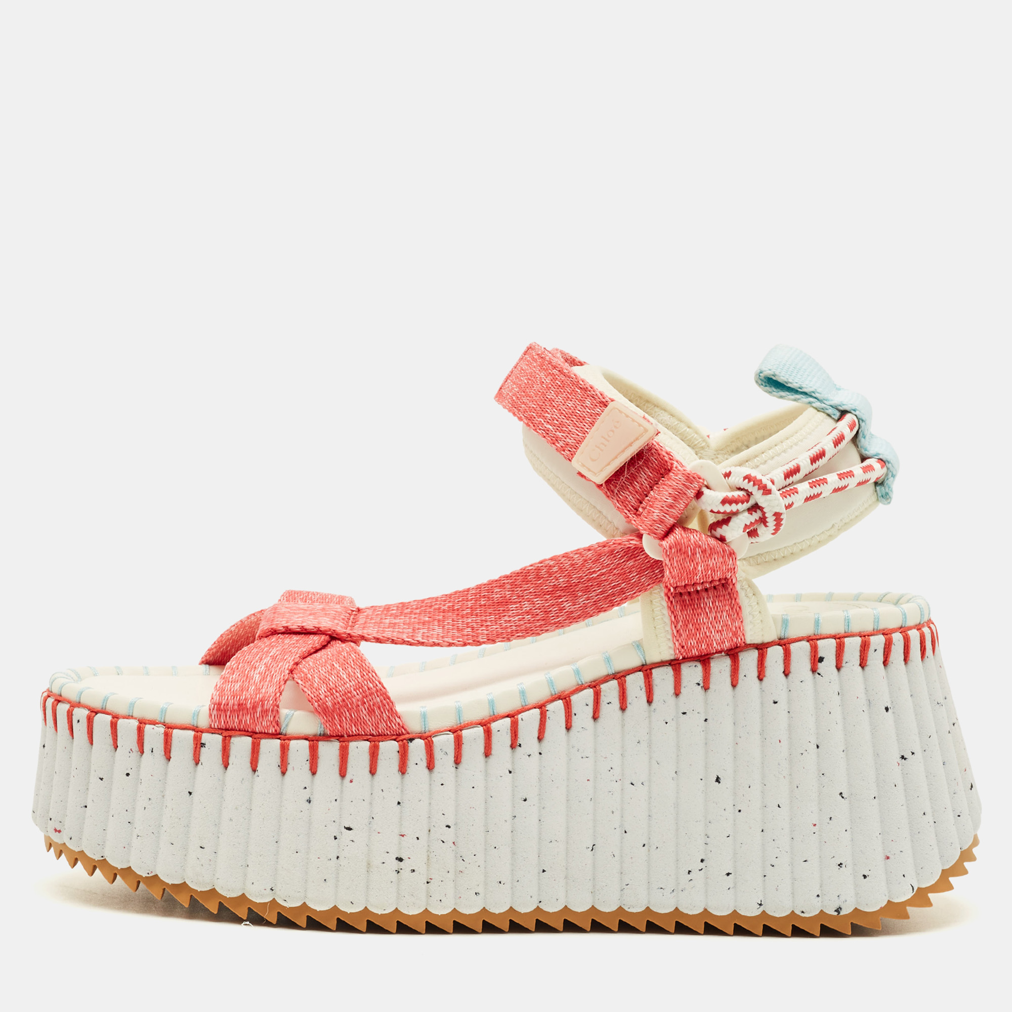 

Chloe Nama Size  Multicolor Fabric Wedge Sandals