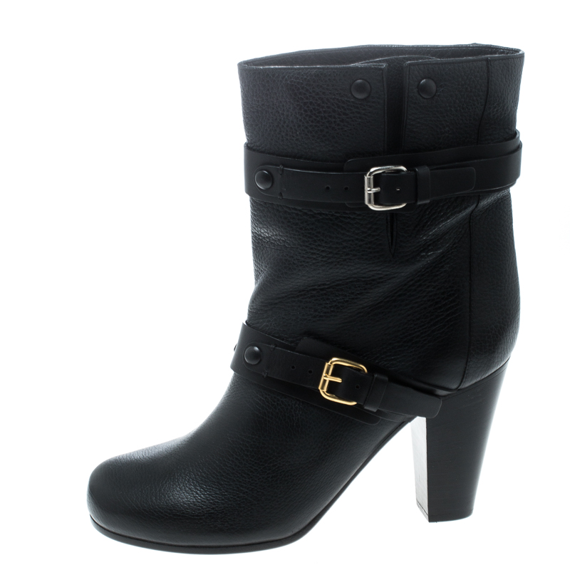 

Chloe Black Leather Prince Mid Calf Boots Size