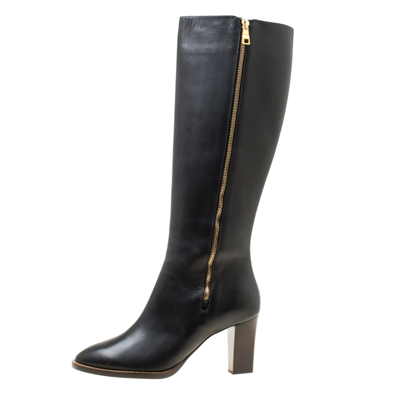 

Chloe Black Leather Block Heel Knee High Boots Size