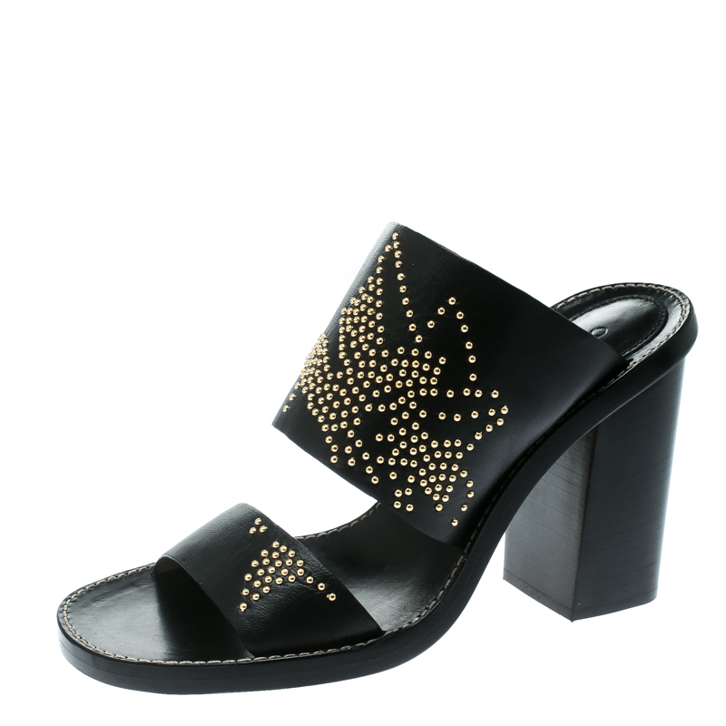 black leather studded sandals