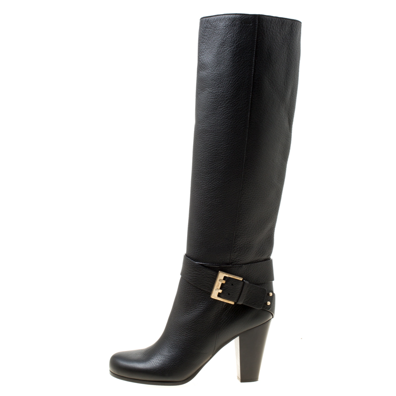 

Chloe Black Leather Buckle Detail Knee Boots Size