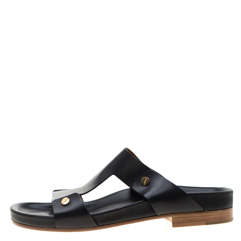 

Chloe Black Leather Erika Slip On Flat Sandals Size