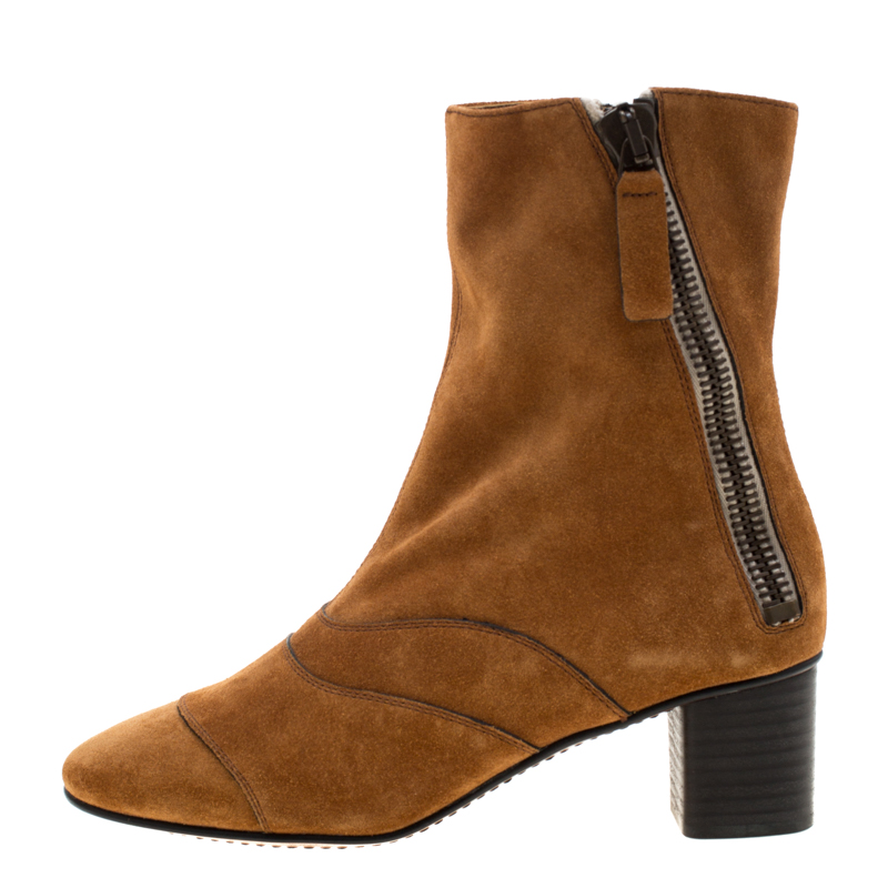 

Chloe Brown Suede Block Heel Ankle Boots Size