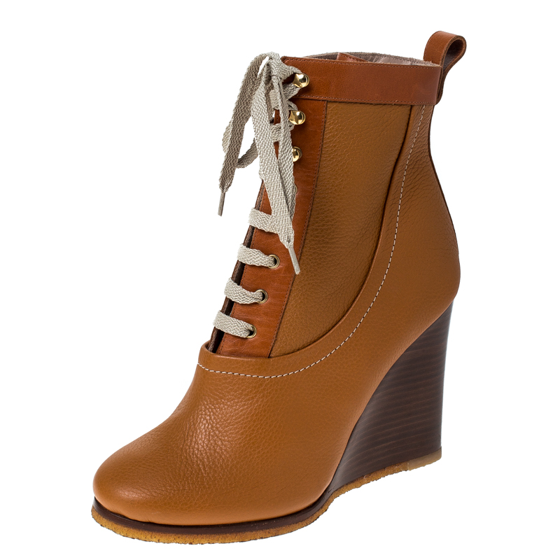 Chloe Brown Leather Lace Up Wedge Ankle Boots Size 37 5 Tlc - Brown Leather Wedge Ankle Boots Chloe Brown Leather Lace Up Wedge Ankle Boots Size 37 5 Tlc - Brown Leather Wedge Ankle Boots