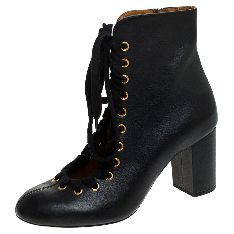 Chloe Black Leather Miles Lace Up Ankle 
