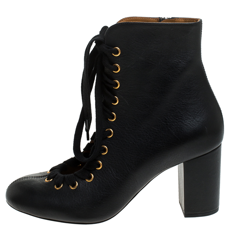 

Chloe Black Leather Miles Lace Up Ankle Boots Size