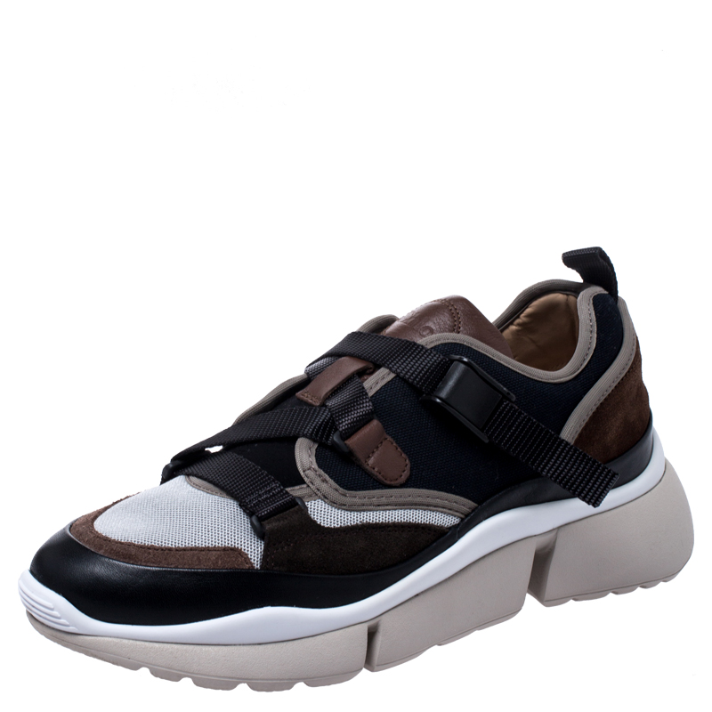 Pre Owned Chloe Multicolor Suede, Canvas And Mesh Buckle Strap Sonnie Sneakers Size 39