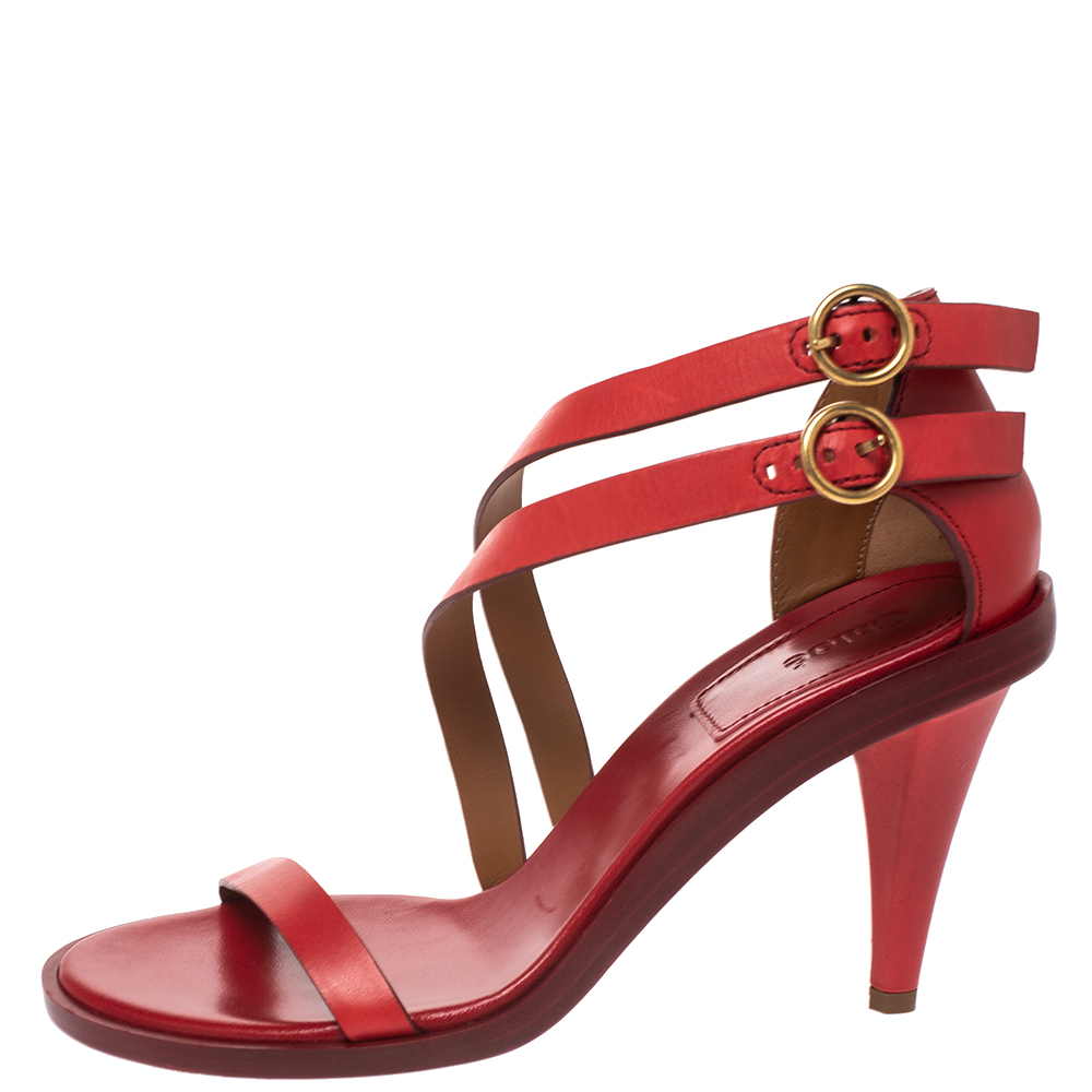 

Chloe Red Leather Double Ankle Strap Niko Sandals Size