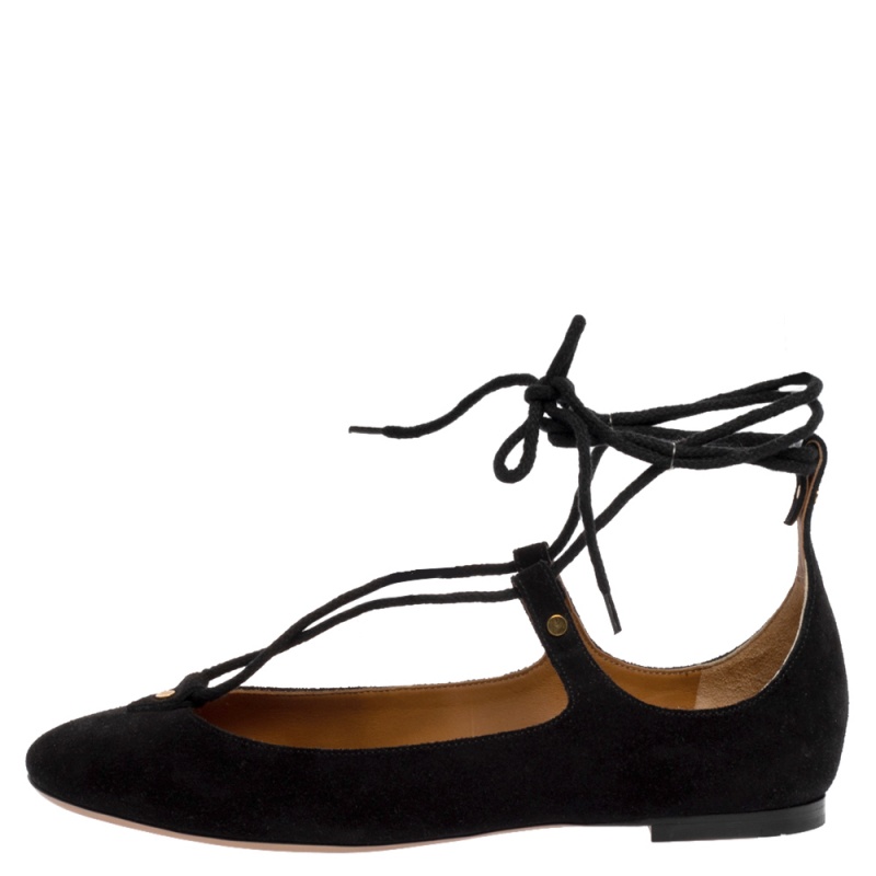 

Chloe Black Suede Foster Lace-up Ballet Flats Size