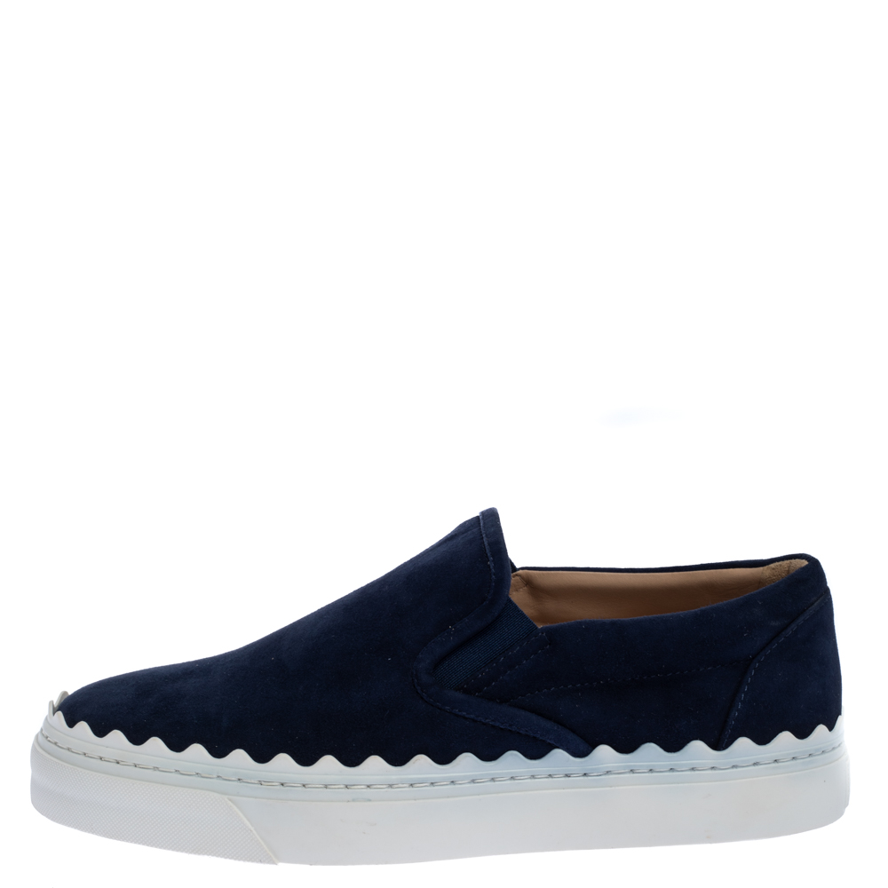 

Chloe Navy Blue Suede Ivy Scallop Slip On Sneakers Size